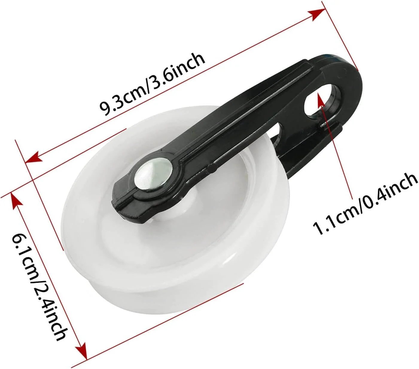 Nylon Clothesline Pulley 2 inch Diameter Nylon Pulley Outdoor Puller Rope Wire Rope Pulley Clothes Line Pulley Kit, shown side view