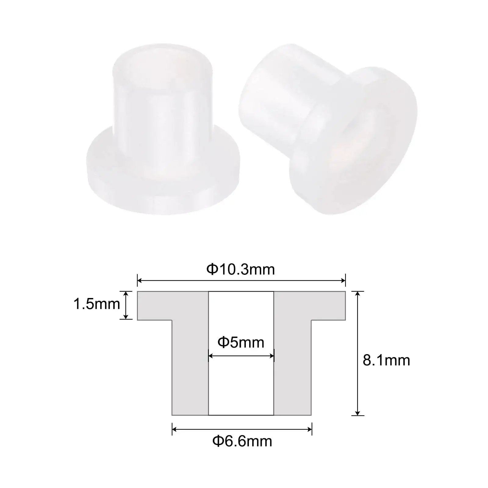 Flanged Nylon Sleeve Bearings 5mm Bore 6.6mm OD 8.1mm Length White Self Lubricating Bushings With 10.3mm Flange Diameter