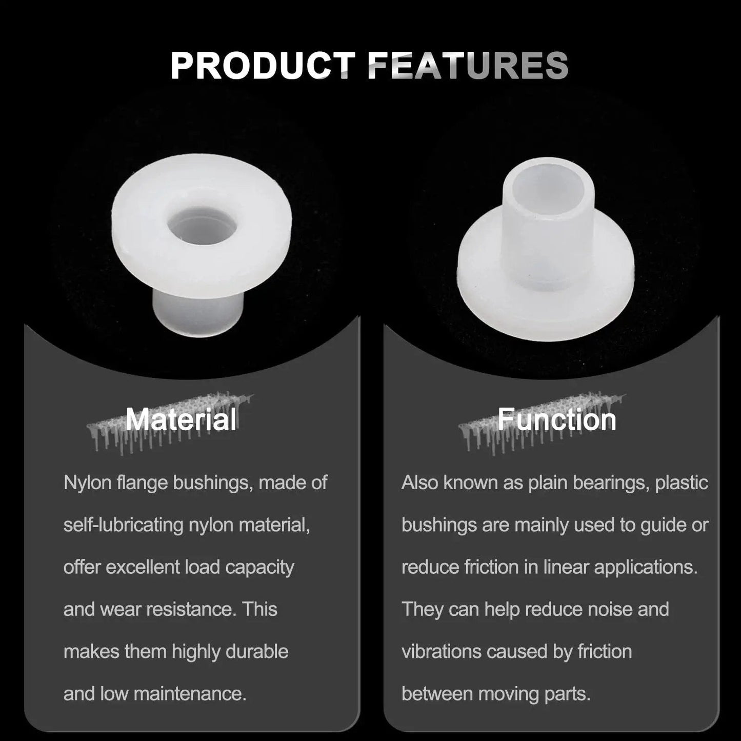 Flanged Sleeve Bearings Nylon Bushings With Flange 4mm Bore 5mm Outer Diameter 7mm Length, nylon material, product features