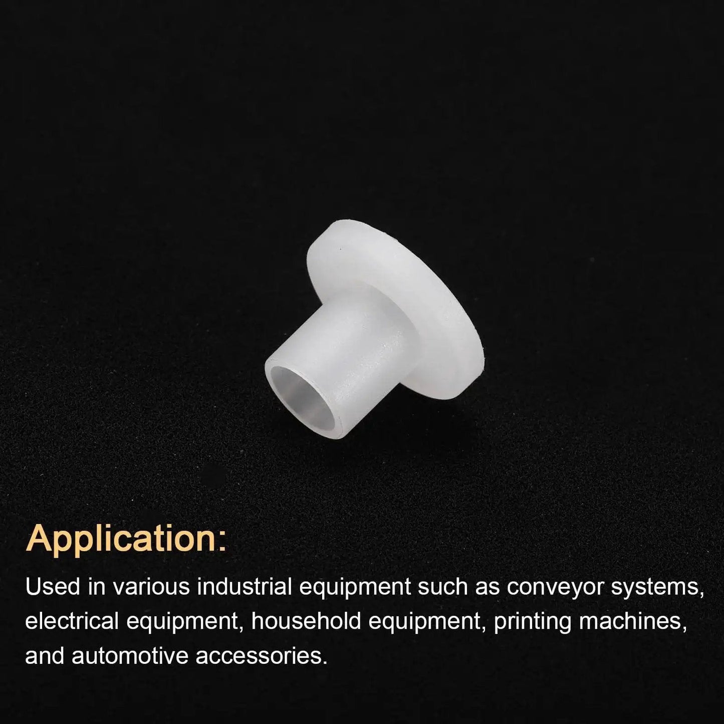 Flanged Sleeve Bearings Nylon Bushings With Flange 4mm Bore 5mm Outer Diameter 7mm Length Flange Diameter 10mm on black background