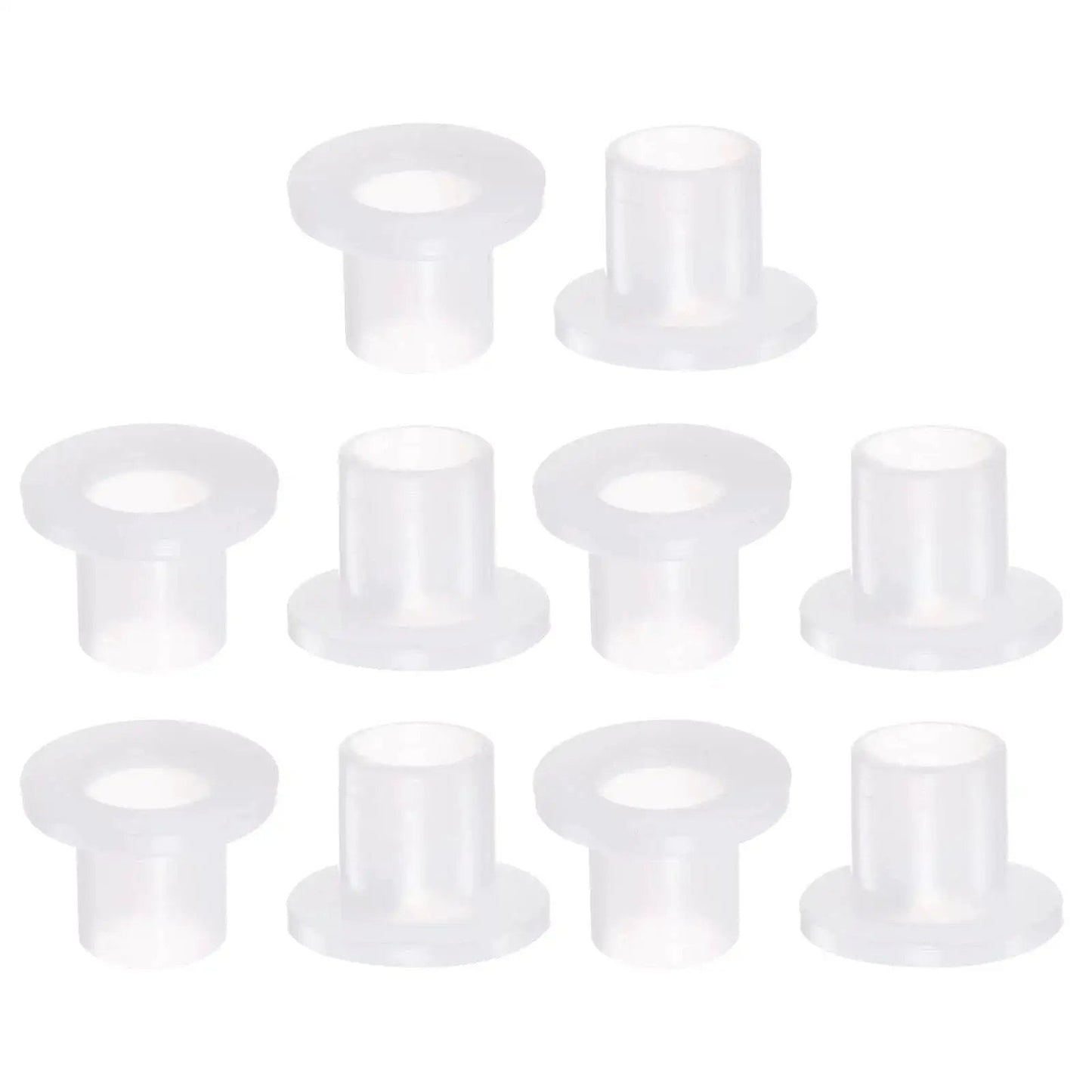 Pack of 10 Flanged Sleeve Bearings 10mm Bore Nylon Bushings for Shaft 12mm Outside Diameter 14mm Length, shown on white background.