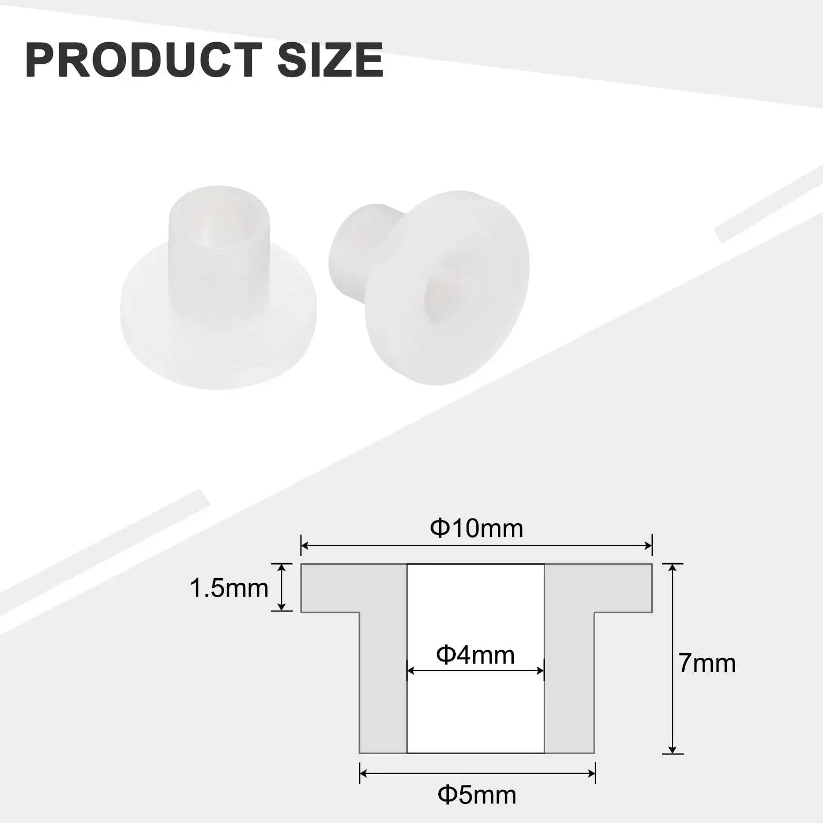 Flanged Sleeve Bearings Nylon Bushings With Flange 4mm Bore 5mm Outer Diameter 7mm Length Flange Diameter 10mm, size diagram.