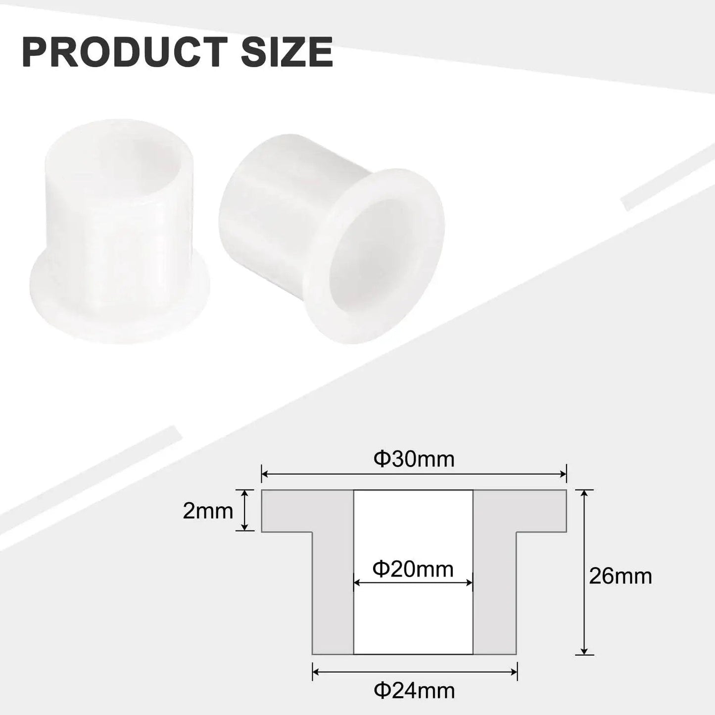 12 Pack Nylon Flanged Sleeve Bearings White Self Lubricating Plastic Bushings Bore 20mm Outer Diameter 24mm with measurement diagram