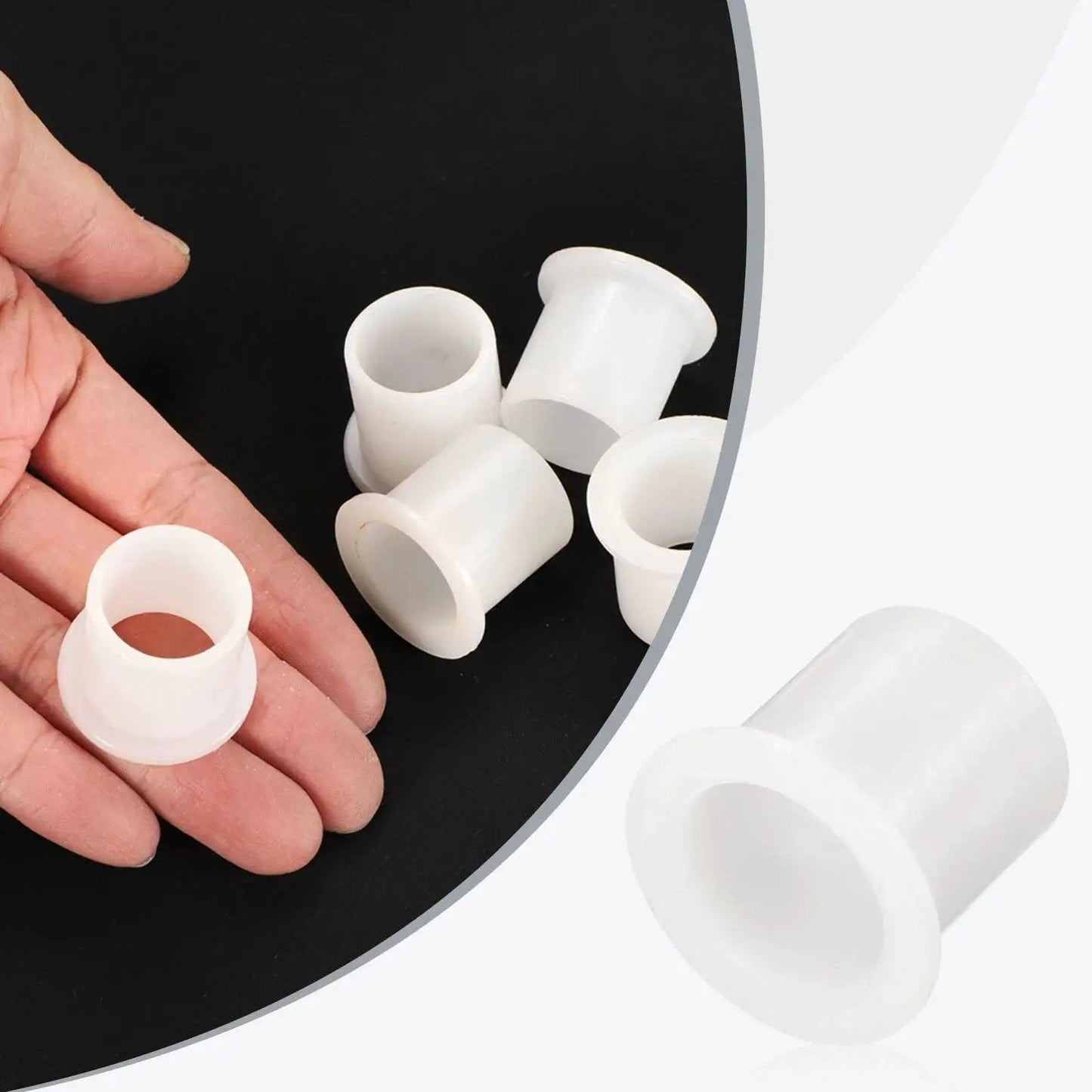 Person holding 12 Pack Nylon Flanged Sleeve Bearings White Self Lubricating Plastic Bushings Bore 20mm Outer Diameter 24mm