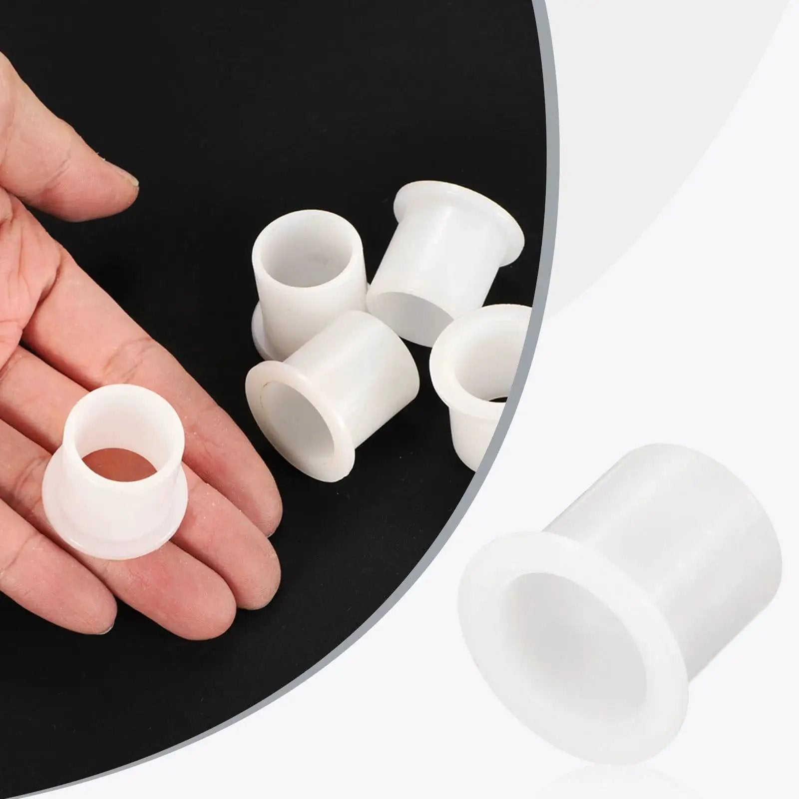 Person holding 12 Pack Nylon Flanged Sleeve Bearings White Self Lubricating Plastic Bushings Bore 20mm Outer Diameter 24mm