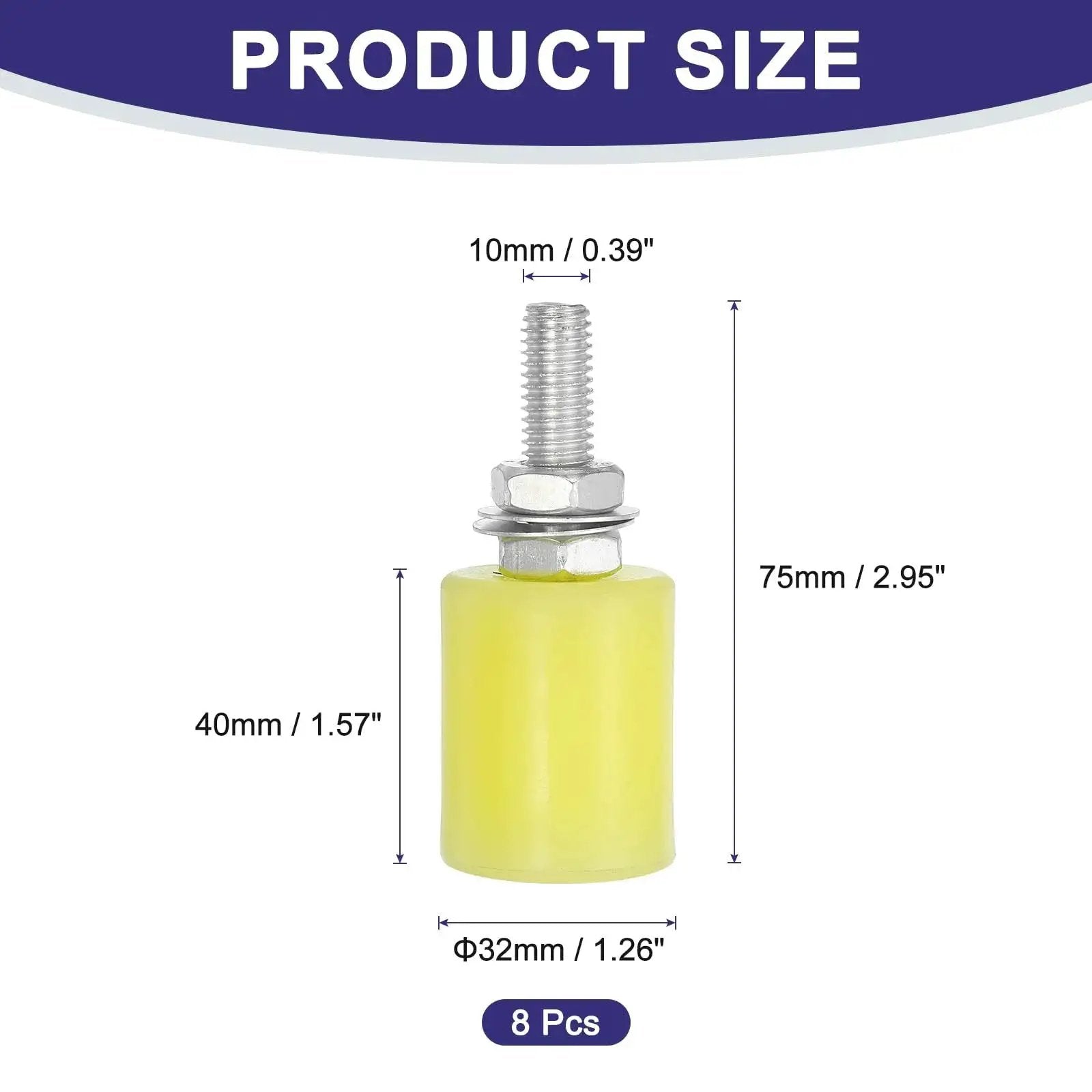 Side view of one slide gate guide roller from 8 piece nylon wheel set, showing 32x40 mm dimensions and 10 mm thread.