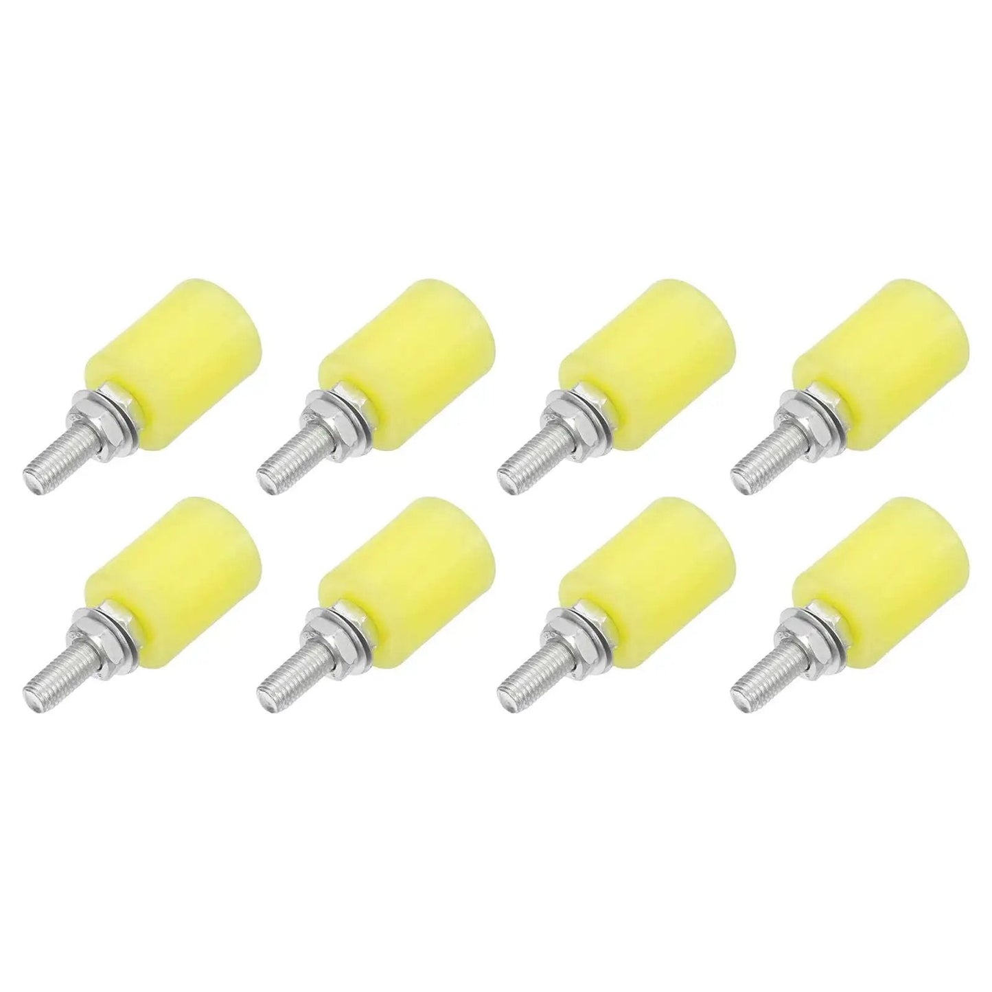Slide Gate Guide Rollers 8 Piece Nylon Wheel Set For Sliding Doors And Gates Gate Support Assembly Universal Door Pulley Wheels For Electric And Manual Gates 32x40 Mm 75 Mm Total Height 10 Mm Thread Beige, showing yellow nylon rollers with threaded ends.