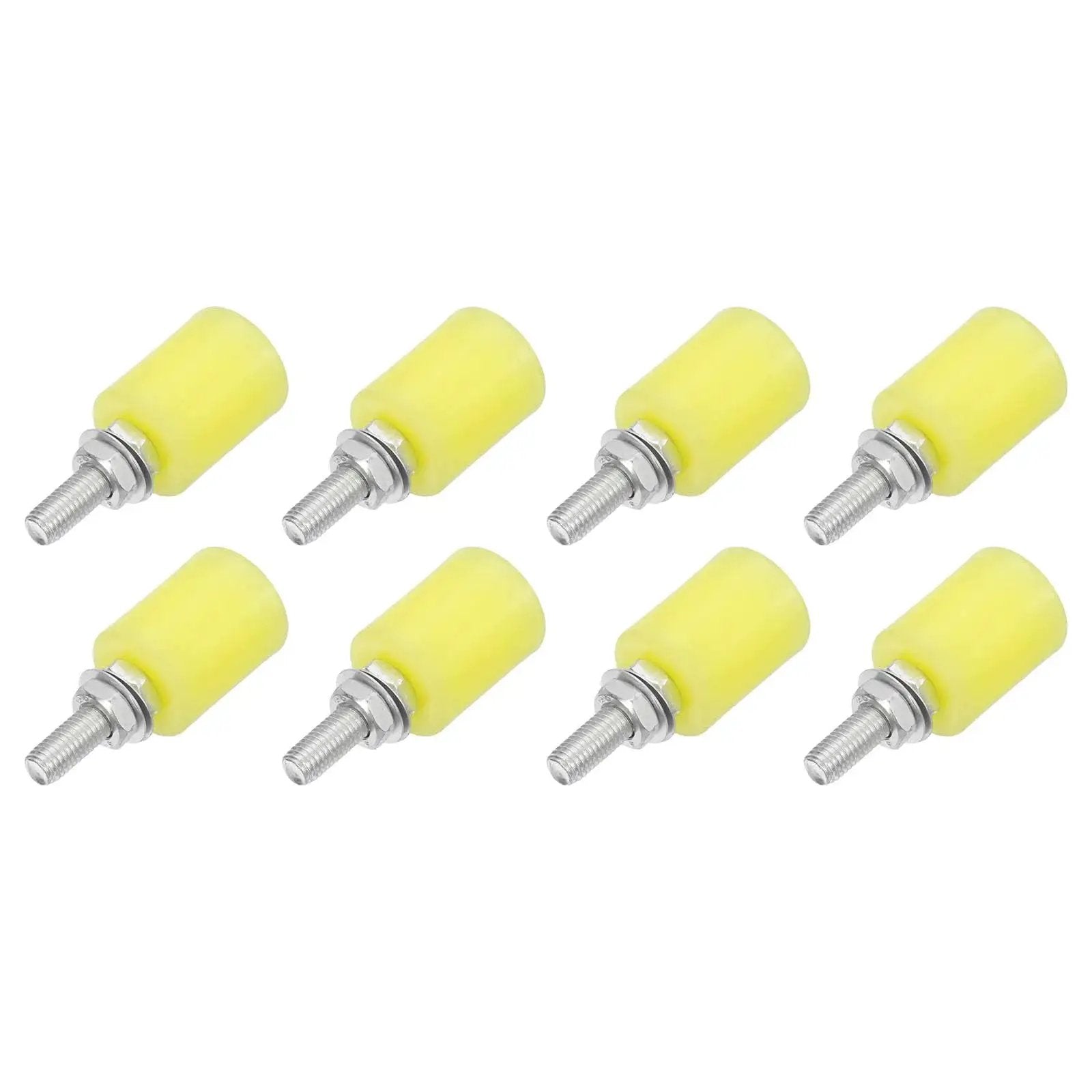 Slide Gate Guide Rollers 8 Piece Nylon Wheel Set For Sliding Doors And Gates Gate Support Assembly Universal Door Pulley Wheels For Electric And Manual Gates 32x40 Mm 75 Mm Total Height 10 Mm Thread Beige, showing yellow nylon rollers with threaded ends.