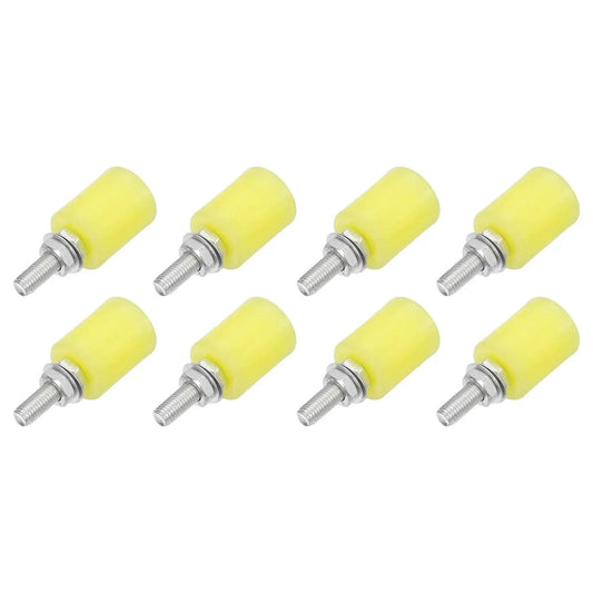 Slide Gate Guide Rollers 8 Piece Nylon Wheel Set For Sliding Doors And Gates Gate Support Assembly Universal Door Pulley Wheels For Electric And Manual Gates 32x40 Mm 75 Mm Total Height 10 Mm Thread Beige, showing yellow nylon rollers with threaded ends.