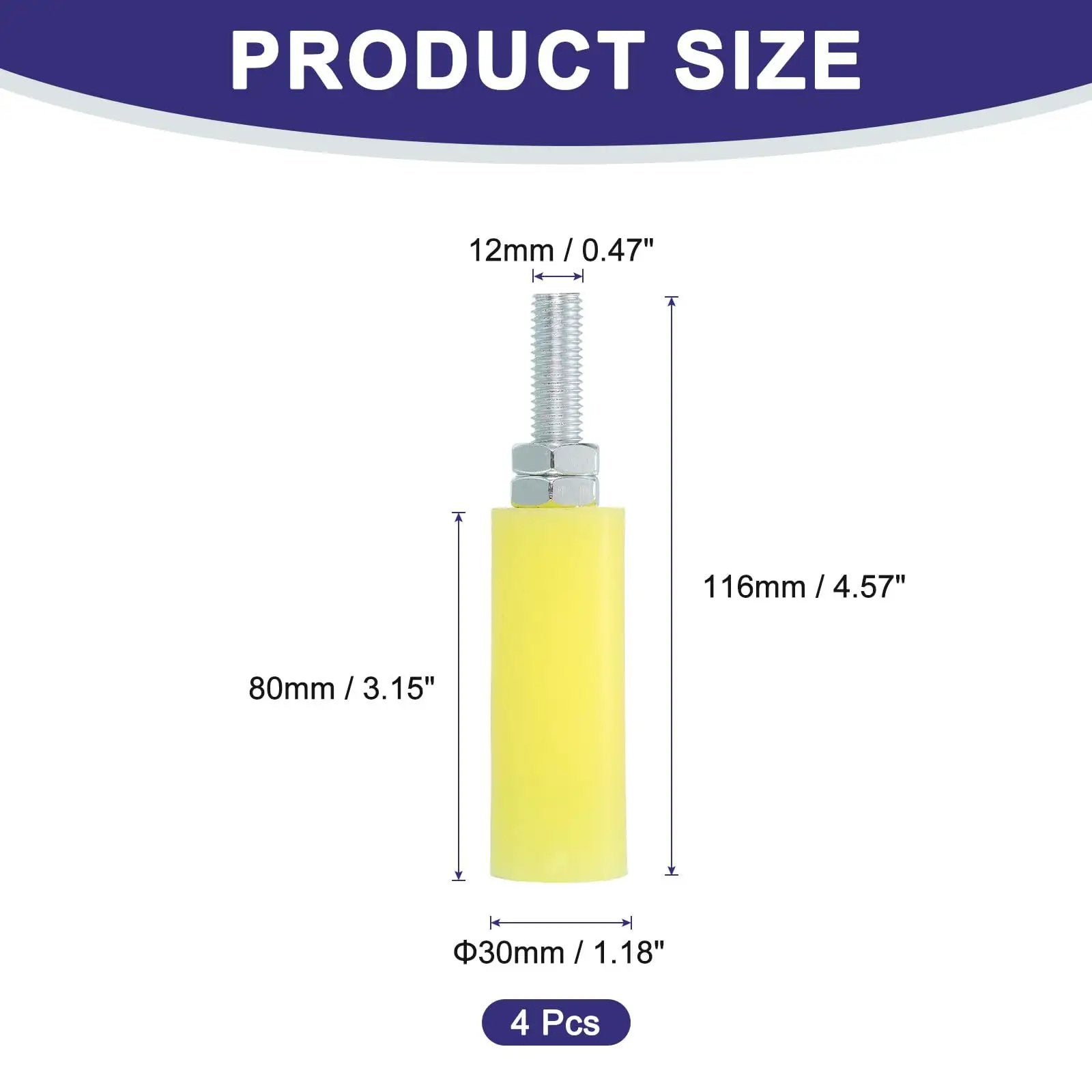 4 Pack Slide Gate Guide Rollers With Nylon Wheels, 3 Inch Gate Support Assembly, Yellow Finish, 30x80 Mm, 12 Mm Thread, 116 Mm Height