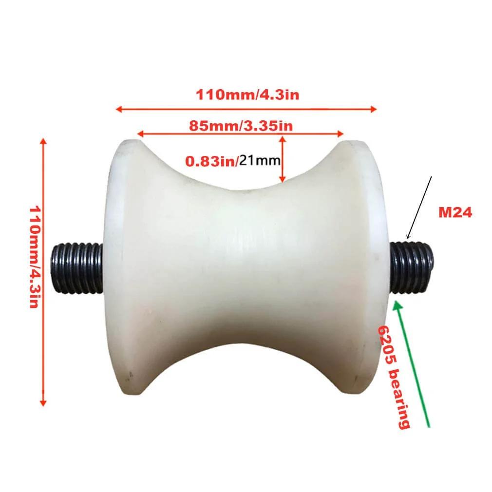 Heavy duty U-groove pulley wheel for inverted track systems, built with a nylon wheel and steel frame, rated up to 700 kg per wheel, designed to run smoothly on 80 mm, 90 mm, or 100 mm round tubes for gates, doors, and industrial track setups