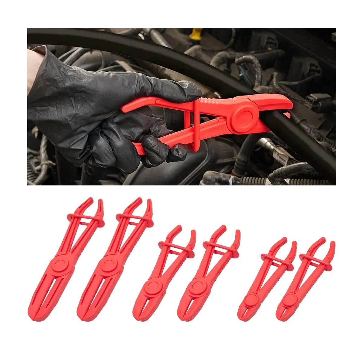 6 Pack Hose Clamp Pliers Set, 3 Size Plastic Line Pinch Clamps for Automotive Radiator, Brake, Gas, Coolant and Fuel Hoses