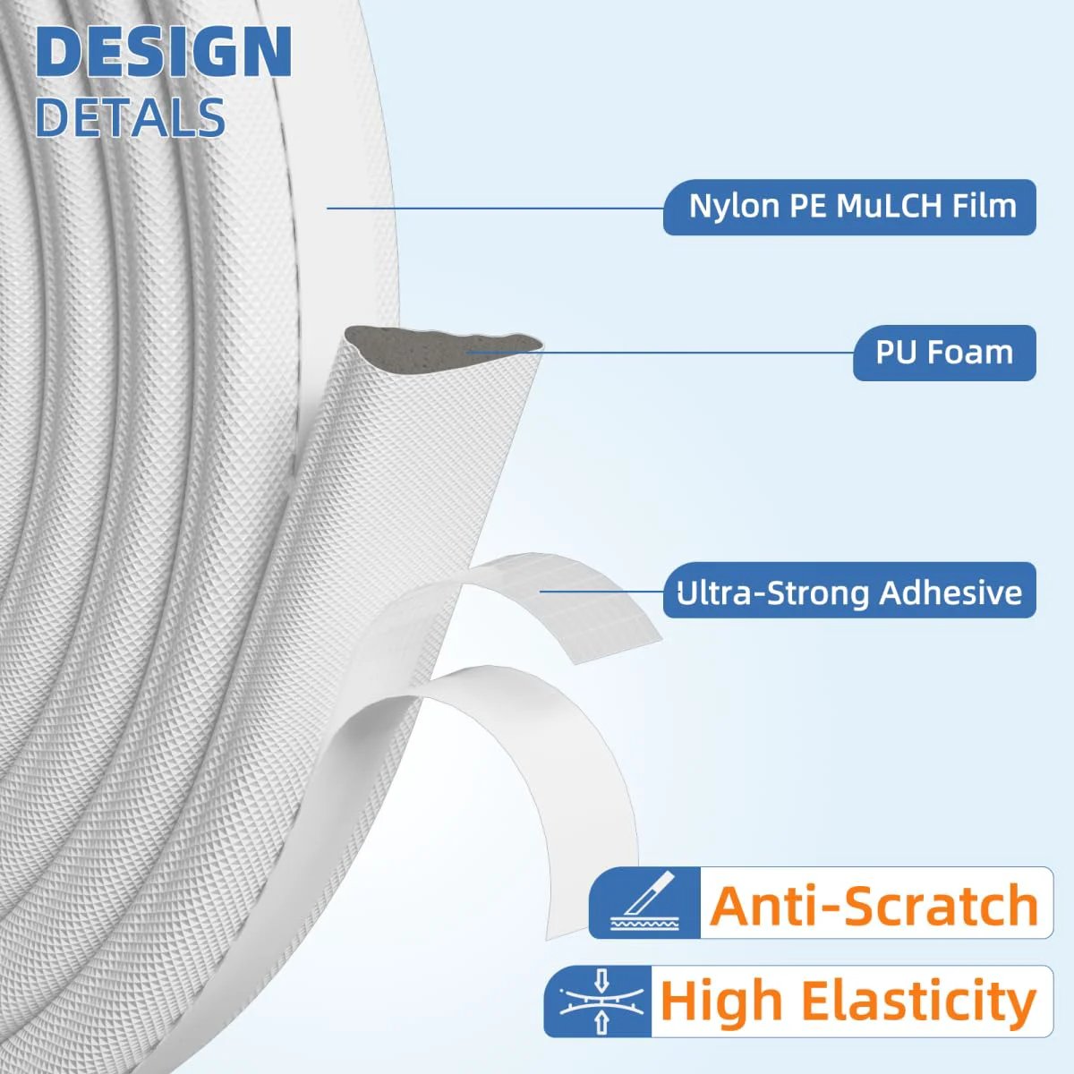 Close-up view of Wedge Style Door Weather Stripping Seal 118 Inch for Exterior Front Door Side White With Upgraded Black Foam showing materials and design details.