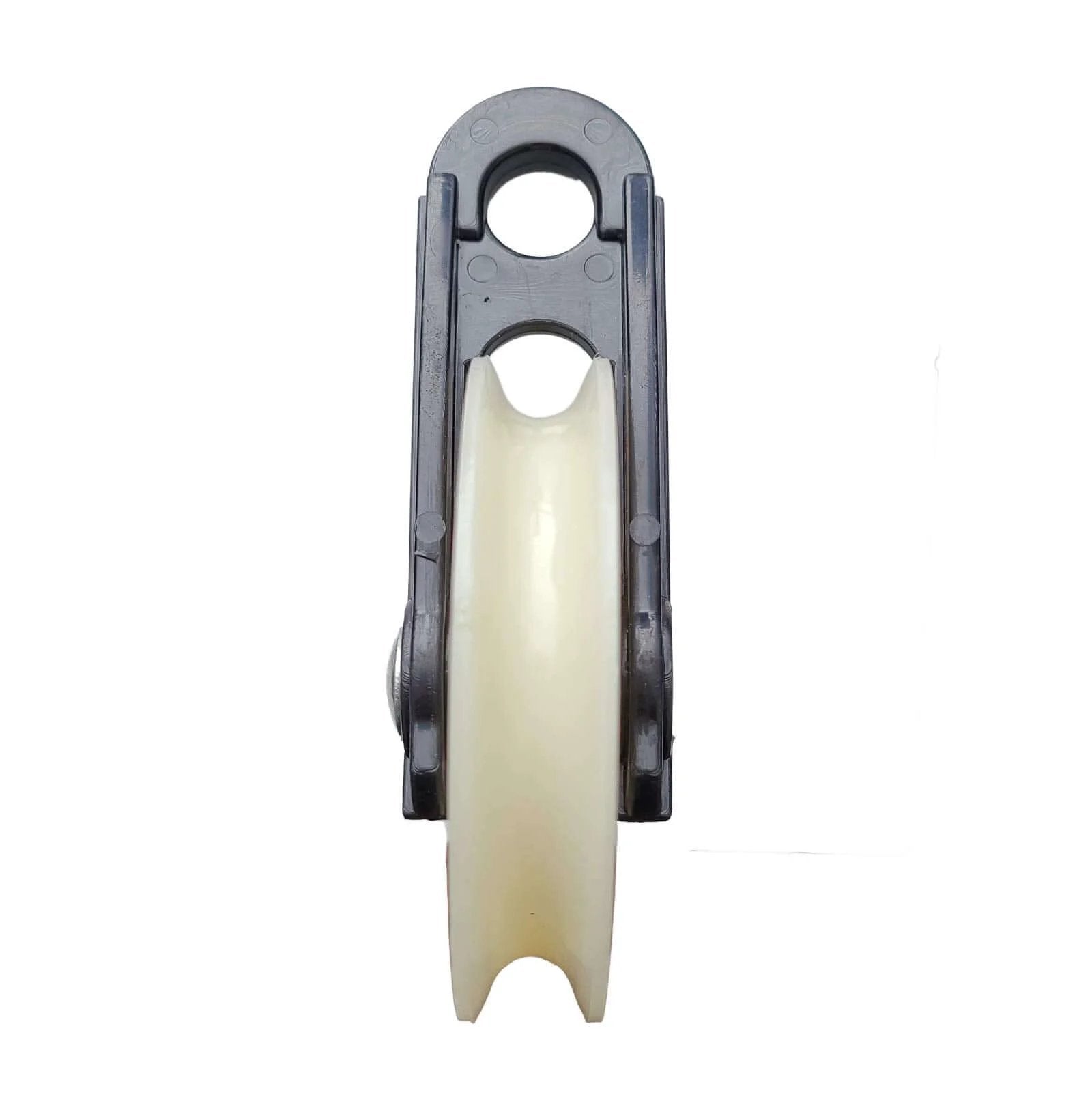 Side view of 2-1/2-Inch Diameter Nylon Pulley - Durable, Smooth Outdoor Clothesline Pulley for 1/4-Inch Rope, 4 Pack