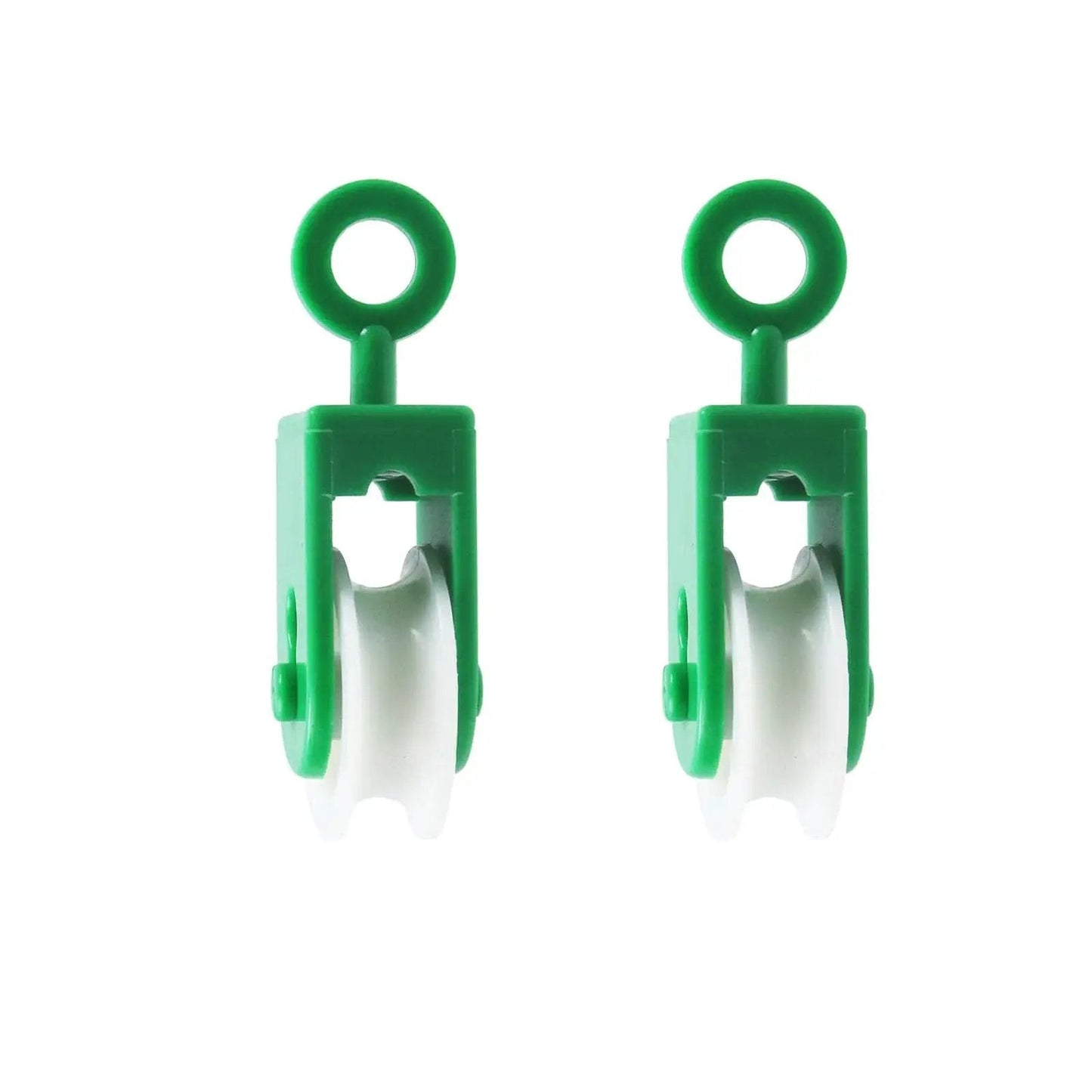 Nylon Pulley One And Three Eighths Inch Diameter For Outdoor Clotheslines And Rope Pullers, green and white close-up, 6-pack