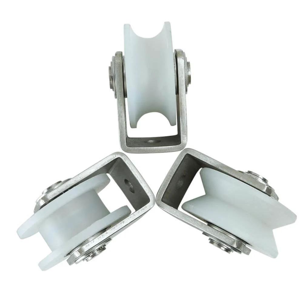 Pulley,Pulley Wheel, 2 Caster Wheel with Groove,201 Stainless Steel Bearing for Industrial Machines, side view