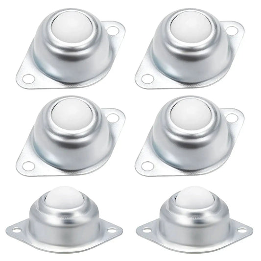 Six Pack Five Eighth Inch Nylon Roller Ball Transfer Bearing Casters With 360 Degree Swivel Wheels on white background