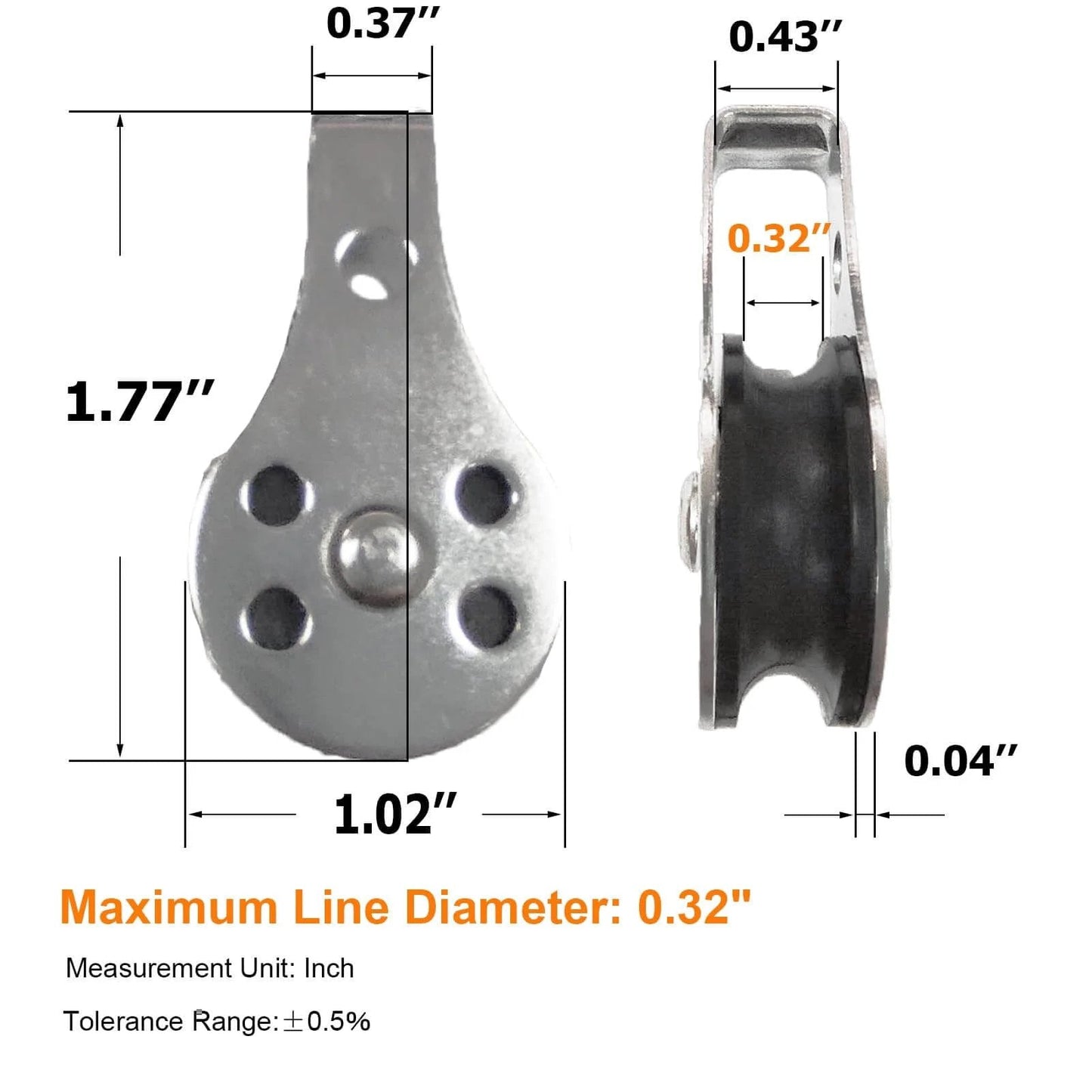 Dimensions of SUS316 Nylon Steel Rope Pulley System Wheel Outdoor Steel Pulley Smooth Cable Rigging Pulley Block Outdoor