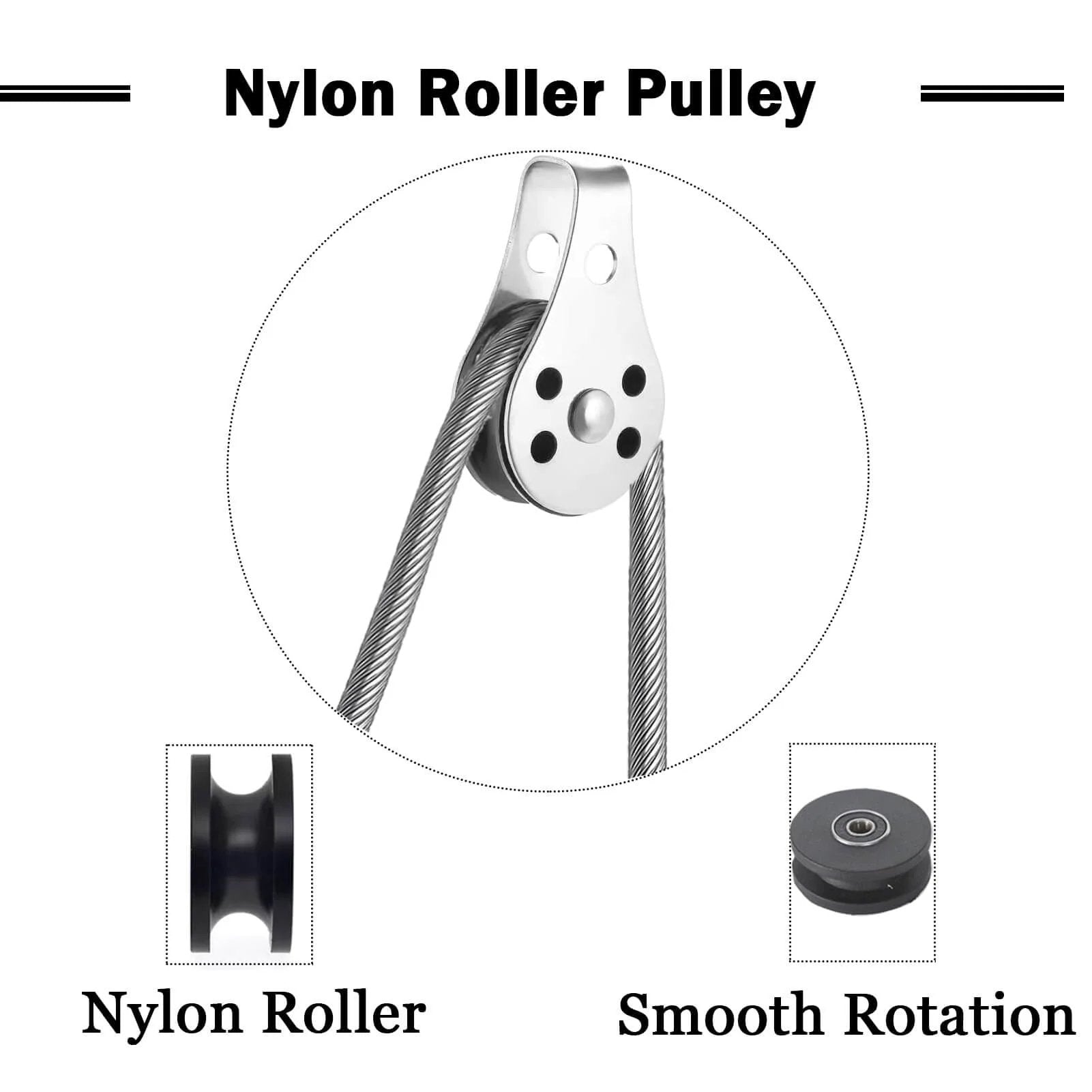 SUS316 Nylon Steel Rope Pulley System Wheel Outdoor Steel Pulley Smooth Cable Rigging Pulley Block with Nylon Roller