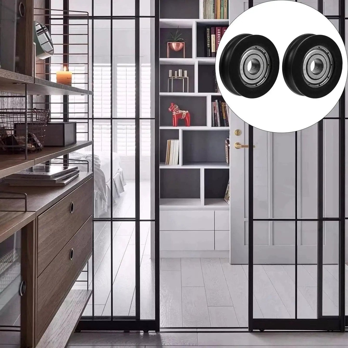 Nylon U Groove Sliding Door Pulley Wheel 1.18 Inch Low Noise Barn Door Rollers for cabinet or shower door installation.