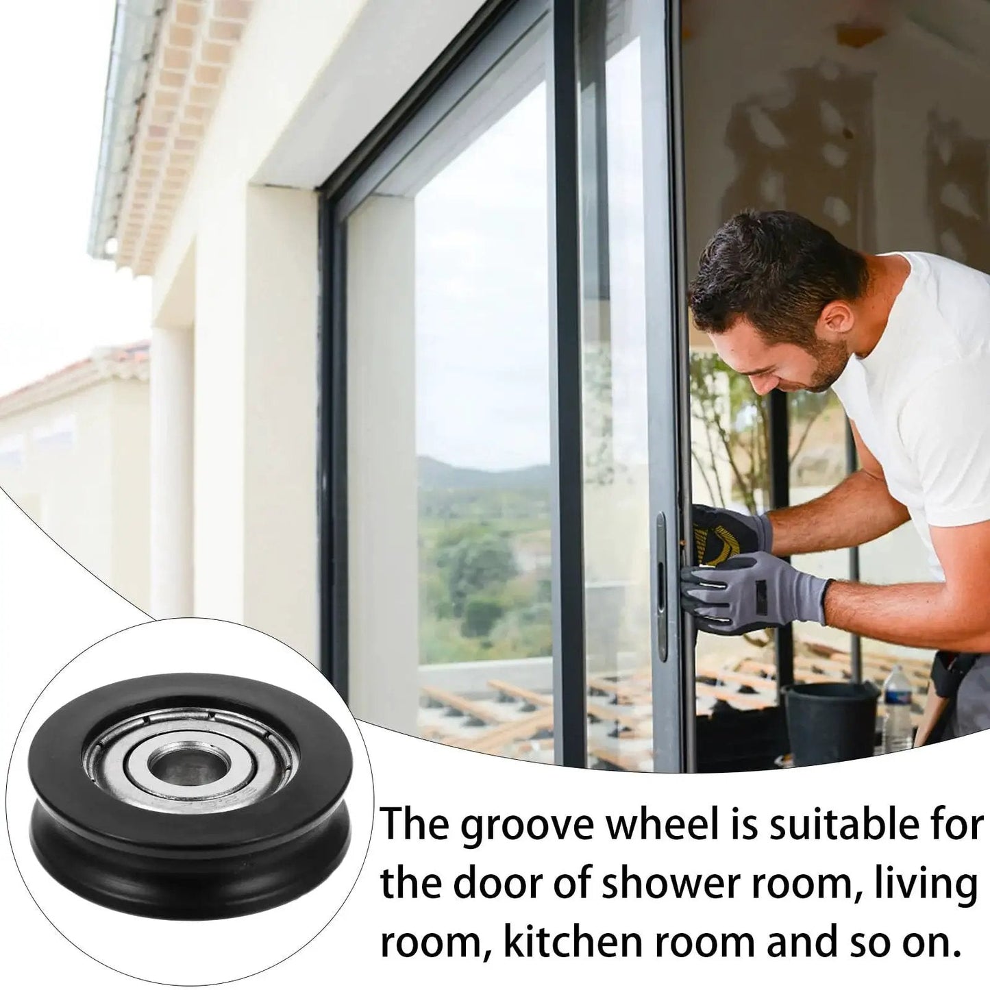 Nylon U Groove Sliding Door Pulley Wheel 1.18 Inch Low Noise Barn Door Rollers for Cabinet Window and Shower Door Hardware in use