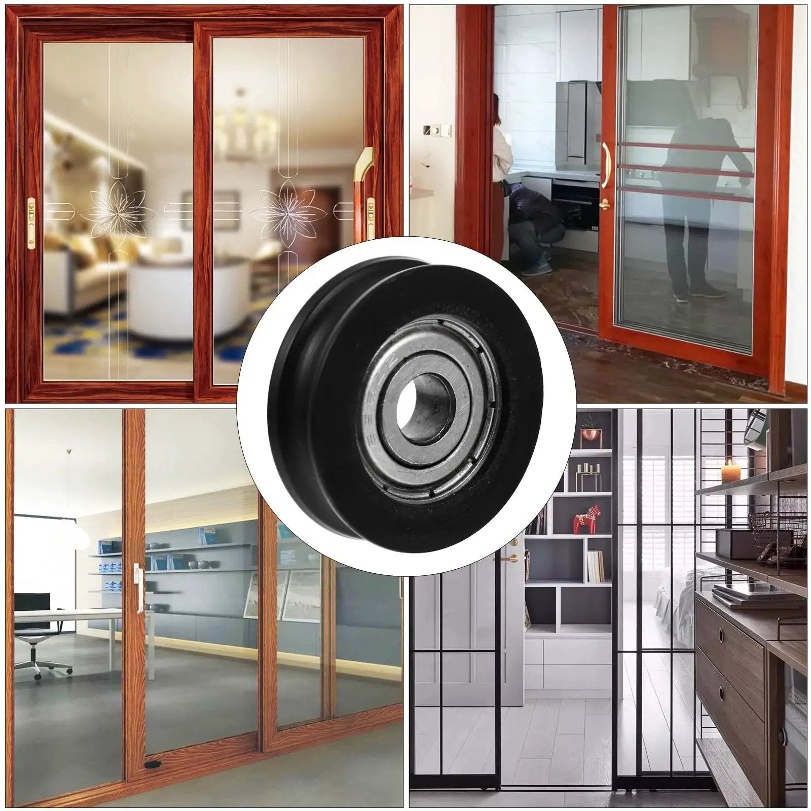 Nylon U Groove Sliding Door Pulley Wheel 1.18 Inch Low Noise Barn Door Rollers in various door installations for residential and commercial use