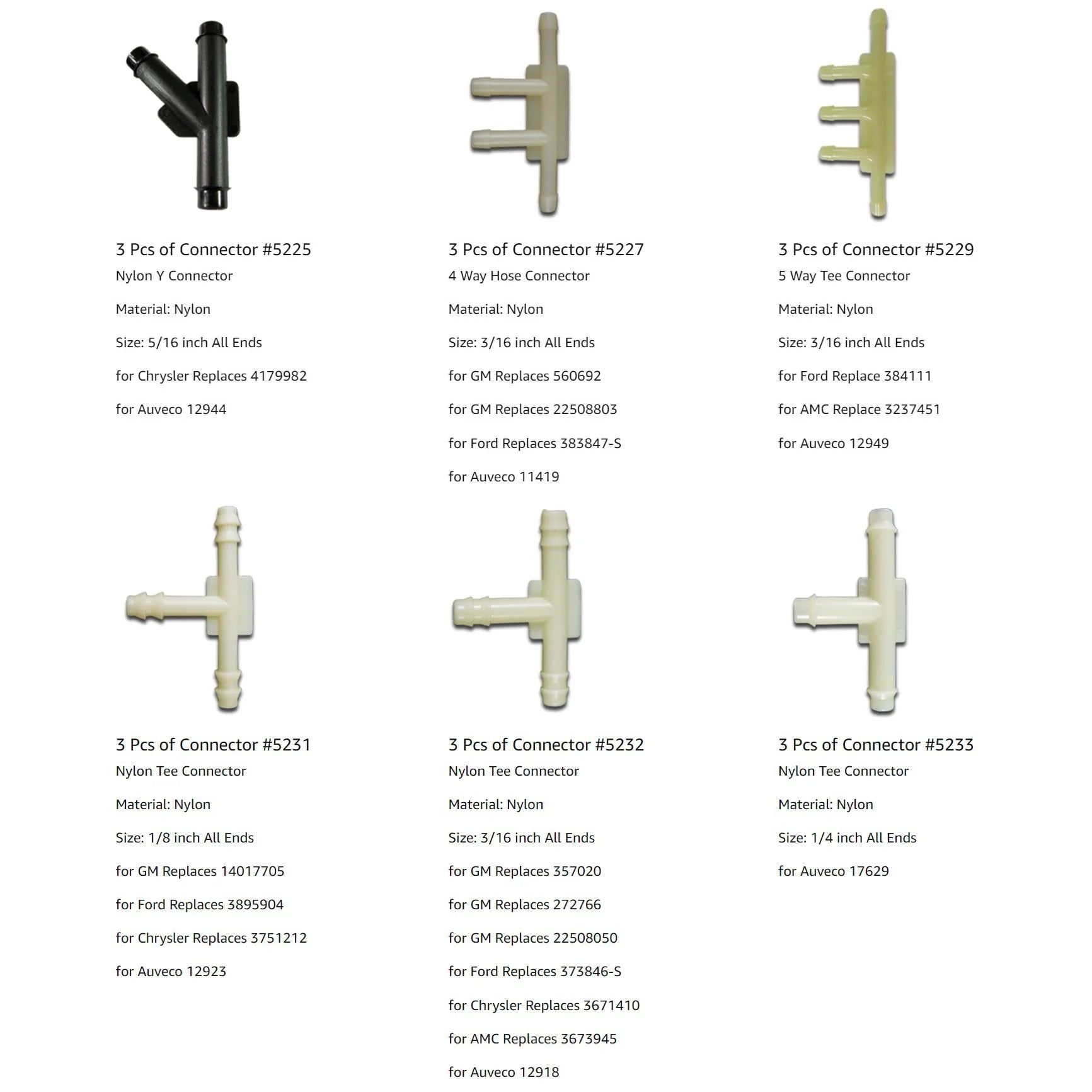 Assorted Vacuum Line Hose Connectors Kit For GM AMC Ford Chrysler With Y Connector 4 Way 5 Way Nylon Tee Connectors Tubing Reducers Barbed Adapters Multicolor 18 Piece Set Woodzdon displayed on a white background.
