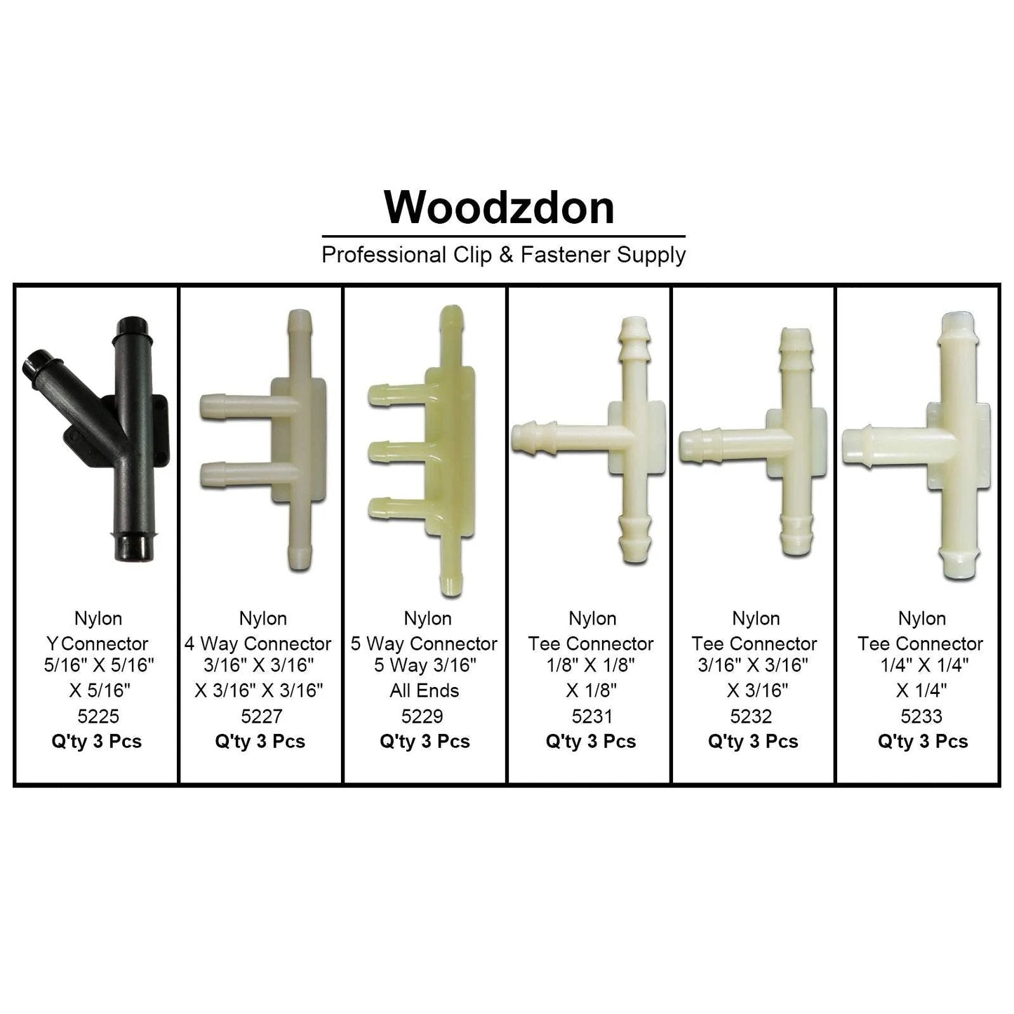 Assorted Vacuum Line Hose Connectors Kit For GM AMC Ford Chrysler With Y Connector 4 Way 5 Way Nylon Tee connectors displayed.