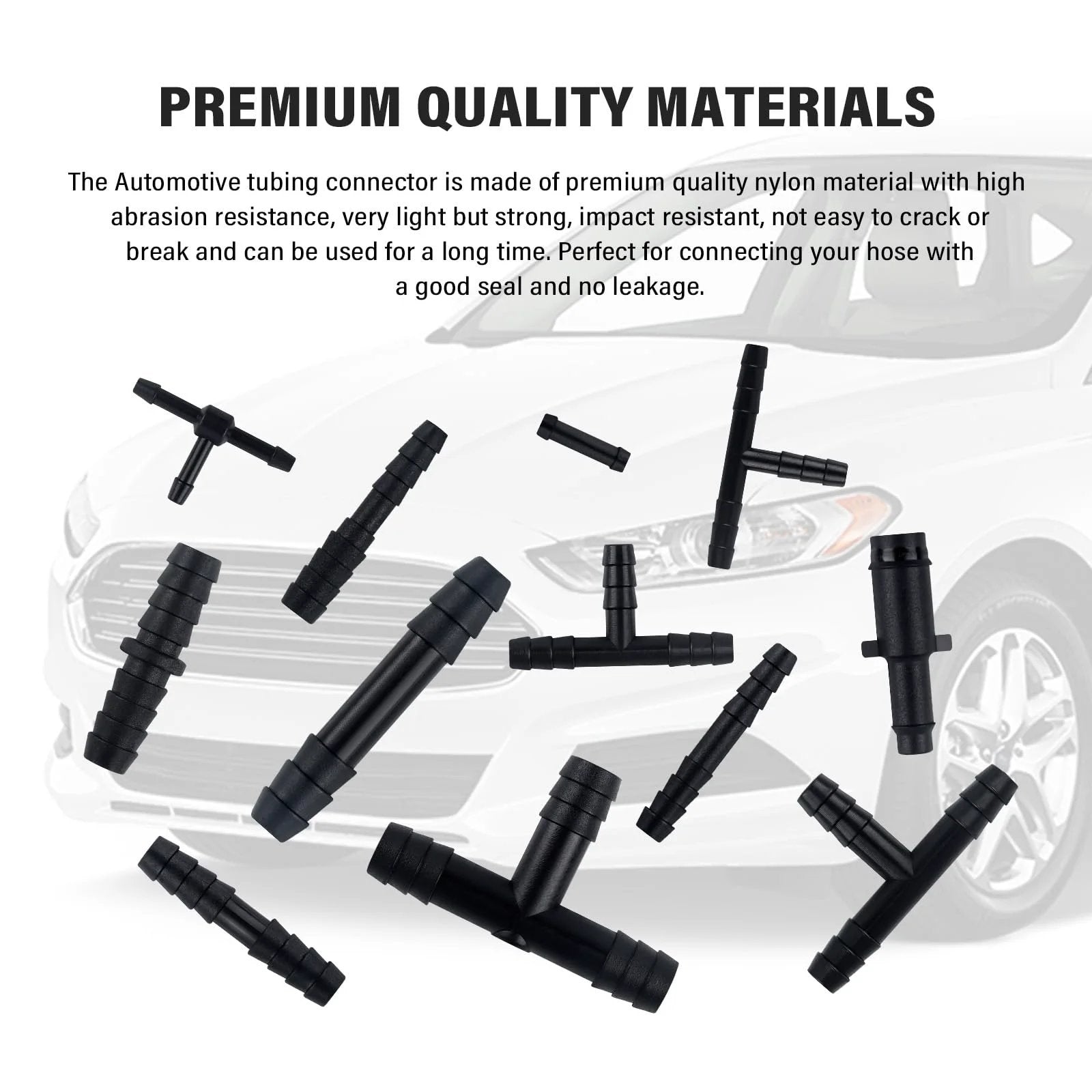 64 Piece Vacuum Line Connectors Kit For Auto DIYers Heat Resistant To 240 C 460 F Silicone Vacuum Hose Fittings Assortment laid out with various connector types.
