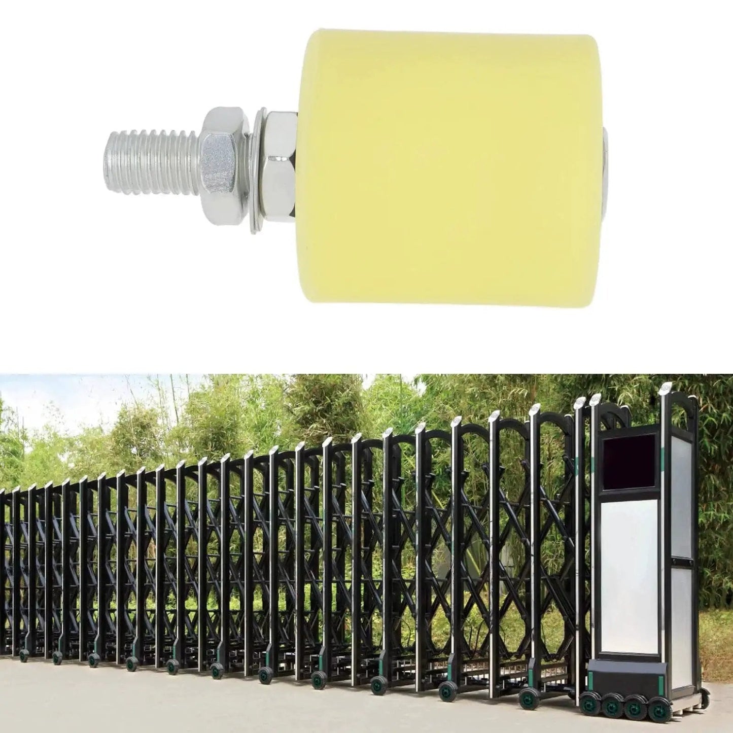 4 Pcs Nylon Slide Gate Guide Rollers With 6201 Bearing for electric and sliding doors, adjustable 48mm wheel diameter.