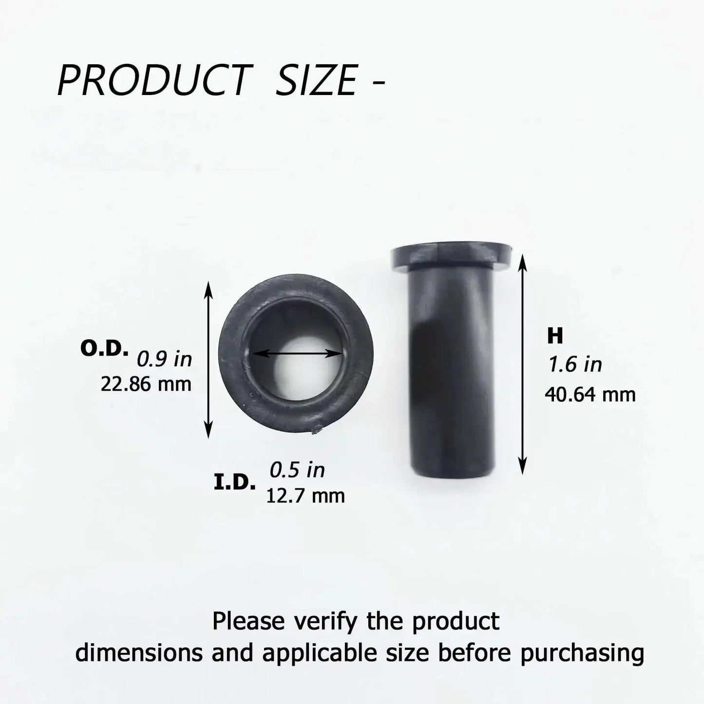 Oar Lock Bushing Insert For Boat Oar Lock Socket Converts Five Eighths Inch To Half Inch product dimensions shown in diagram.