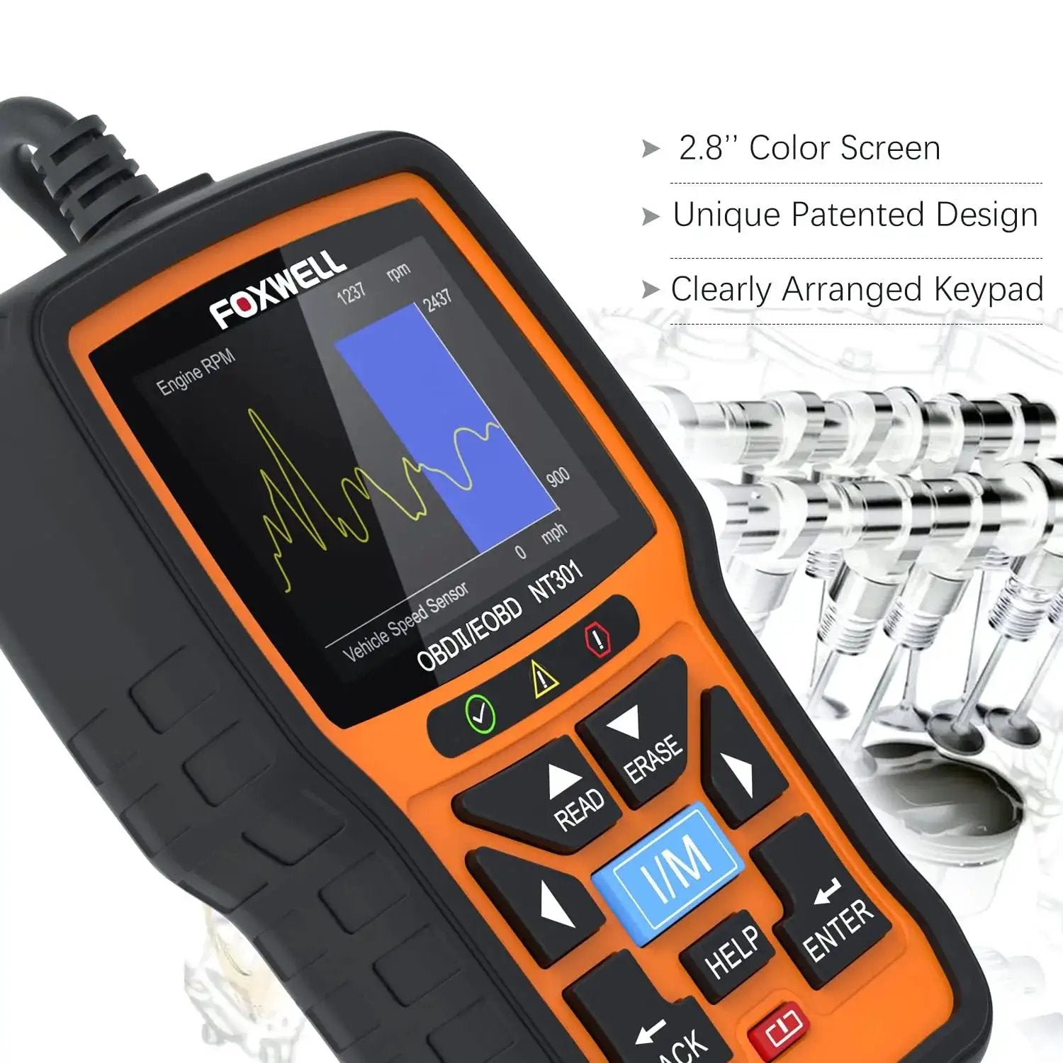 OBD2 Scanner With Live Data And Diagnostics For Check Engine Light DTC Retrieval Readiness Status MIL Reset Vehicle VIN Readout