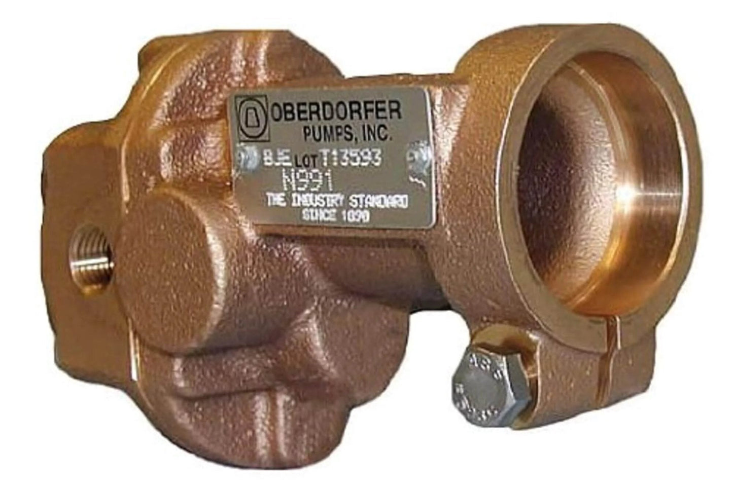 N991:OBERDORFER PUMPS N991 Bronze Gear Pump with Buna Lip Seal, bronze material, showing 1/4 in NPT inlet/outlet, side view.