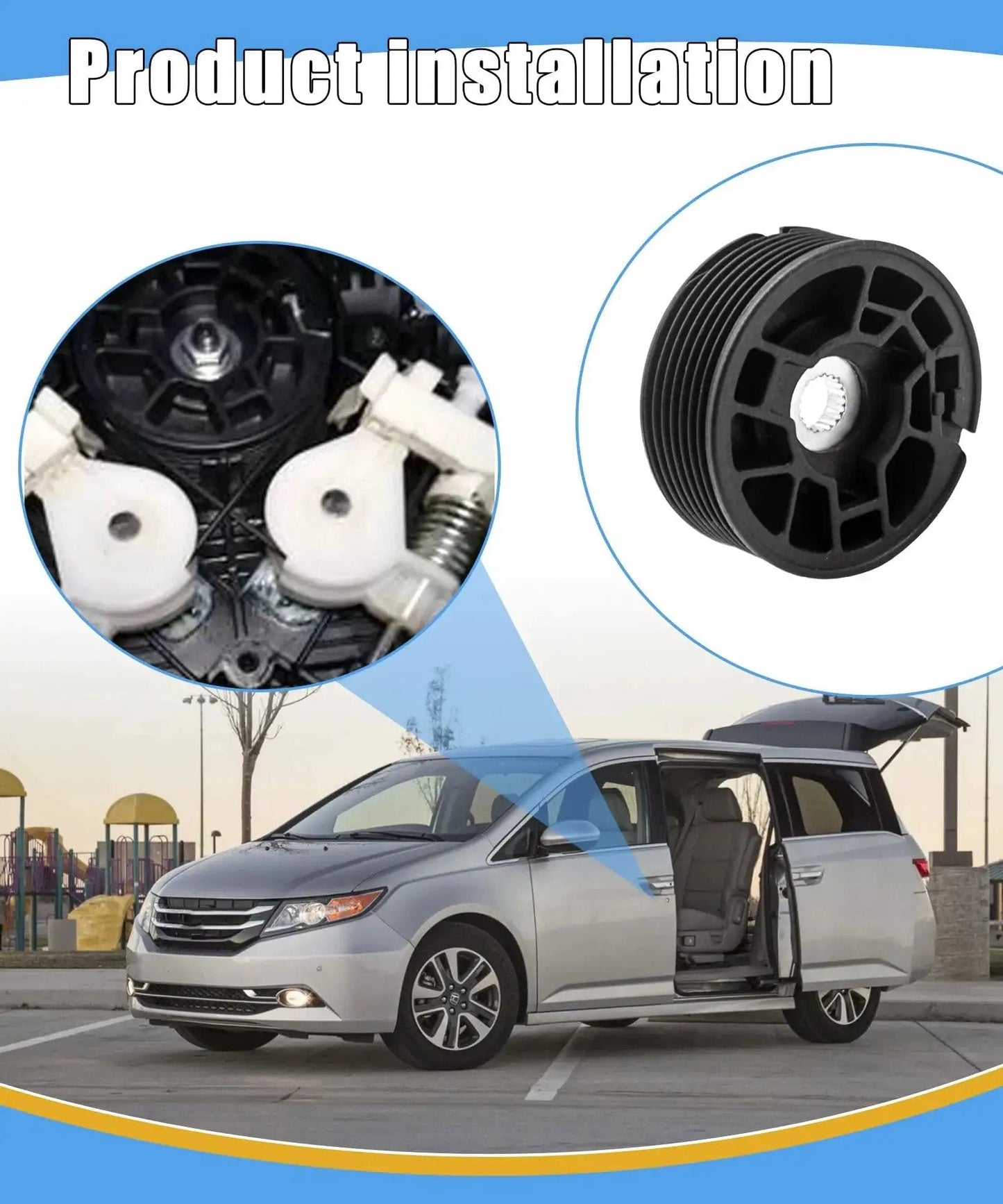 Sliding Door Cable Pulley Spool For Odyssey 2011 2017 Left Or Right Side Replacement Part, shown installed and in detail.