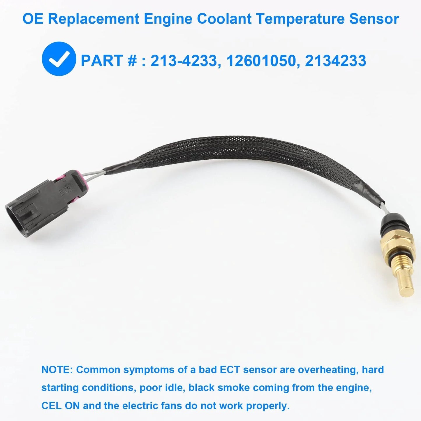 Coolant Temperature Sensor 213-4233 2134233 Direct Fit Replacement with connector and wire for Buick, Chevy, GMC, Hummer, Isuzu.