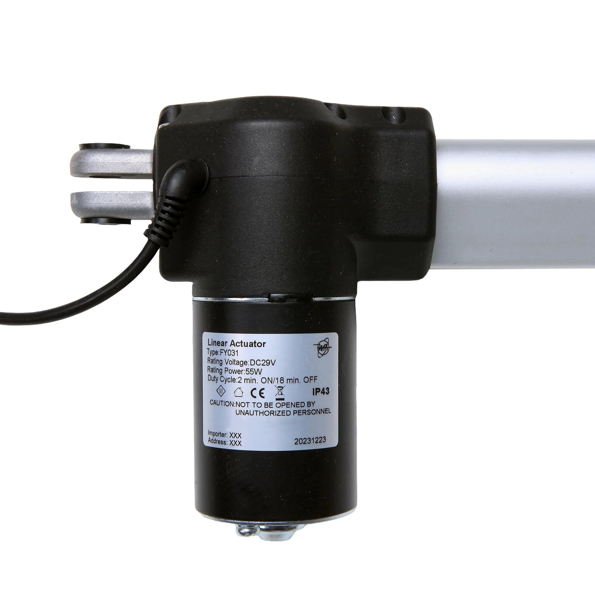 OEM Replacement FY031 Linear Actuator For Power Recliner Lift Chairs, close-up view showing motor and connectors.