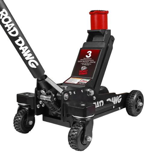 Heavy Duty Off Road Floor Jack With 3 Ton Capacity And Big Wheel Design For Muddy Terrains, Dual Pistons Quick Lift Pump