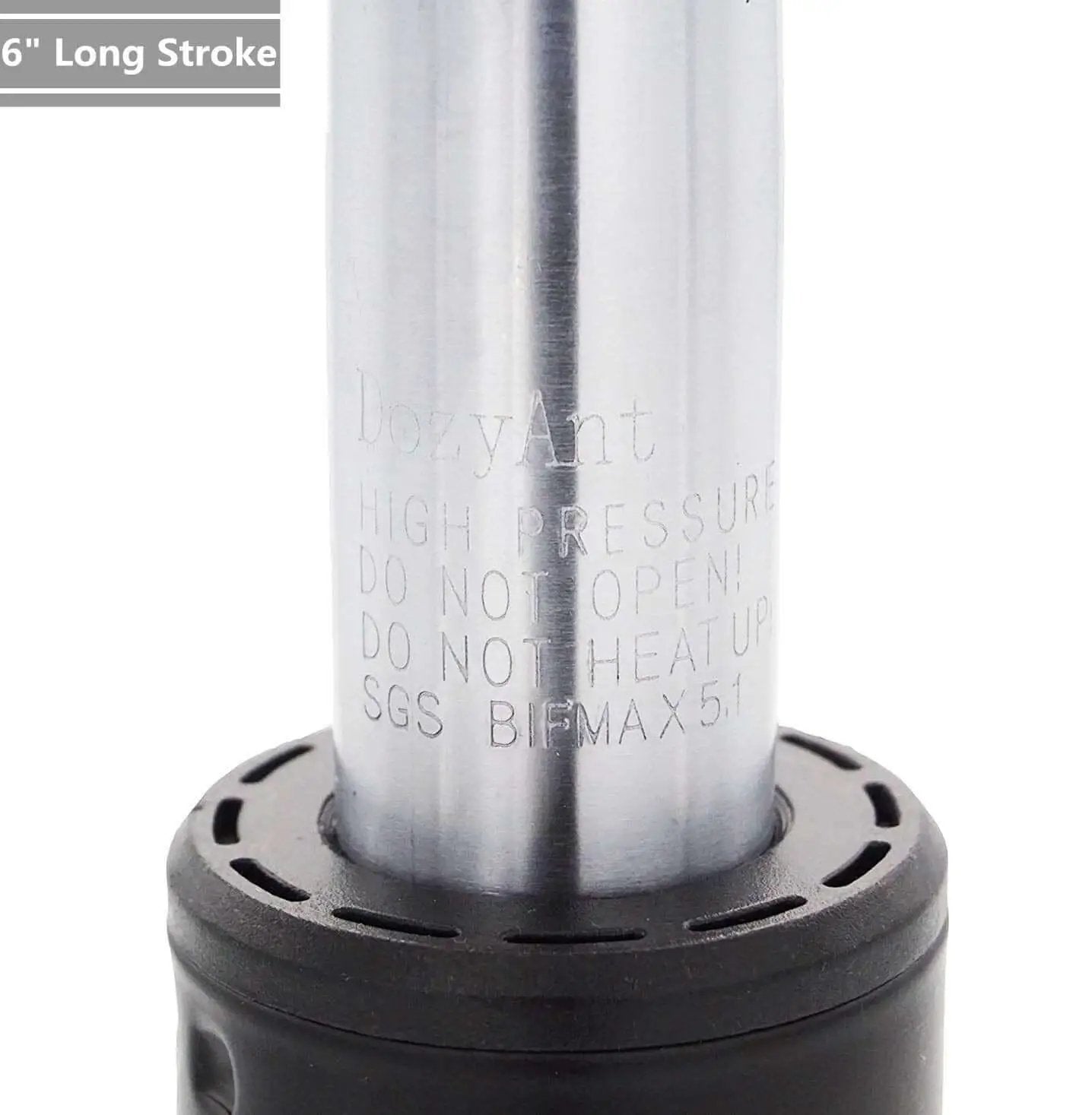 6 Inch Long Stroke Office Chair Gas Lift Cylinder Replacement close-up with engraved instructions, heavy duty build.