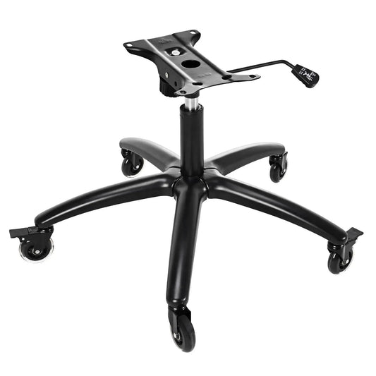 28 Inch Office Chair Base Replacement Part With Metal Base Wide Legs And Bottom Plate Stand Cylinder Two Wheels With Brakes For Stable Support Up To 2600 Lbs Heavy Duty Steel Construction Smooth Gliding Easy To Install And Durable, showing base with casters and brakes