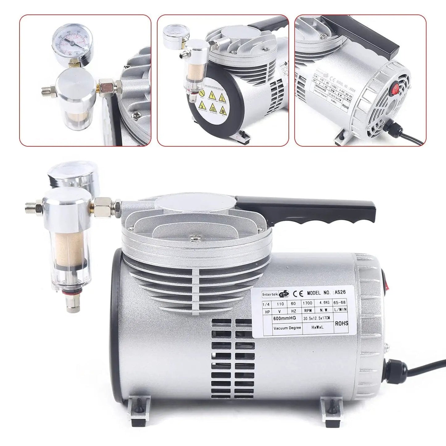 Oil Free Diaphragm Vacuum Pump For Food Packaging And Handicrafts With Air Flow 20 To 23 Liters Per Minute, One Sixth HP