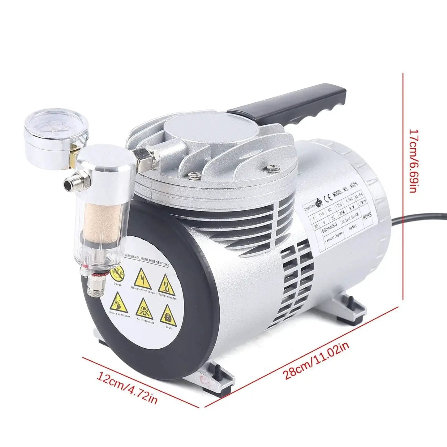 Oil Free Diaphragm Vacuum Pump For Food Packaging And Handicrafts With Air Flow 20 To 23 Liters Per Minute, One Sixth HP