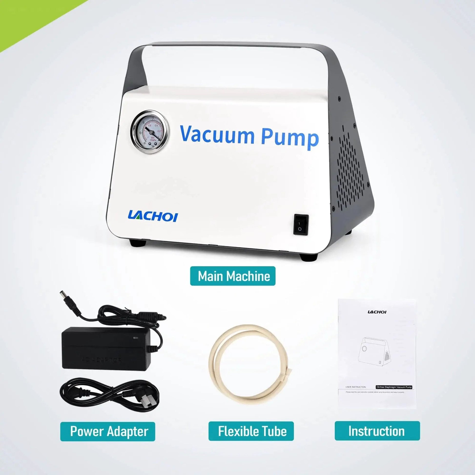 Oil Free Lab Vacuum Pump Diaphragm Filtration System Lachoi Portable 15 L Per Min Flow Rate Dual Pressure with included accessories