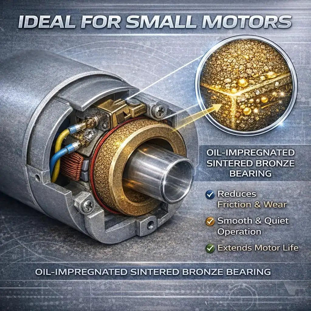 Oil Impregnated Sintered Bronze Sleeve Bearing Bushing 4mm ID By 8mm OD By 6mm Length, ideal for small motors, shown in use