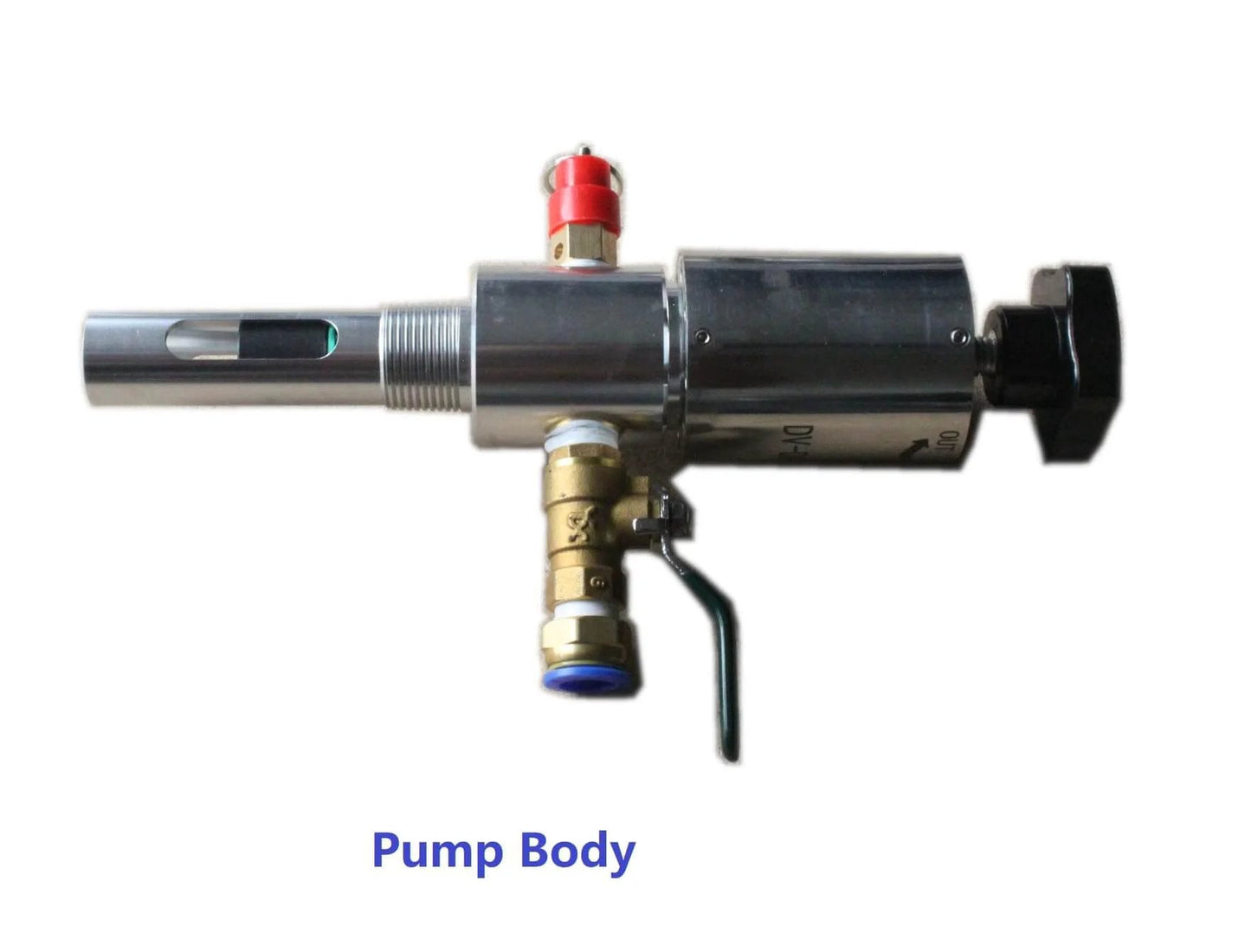 Pump body of Oil Transfer Pump, Air Operated, Pneumatic, 55 Gallon Drum, 1.25 Inch ID, Teflon Packing shown horizontally