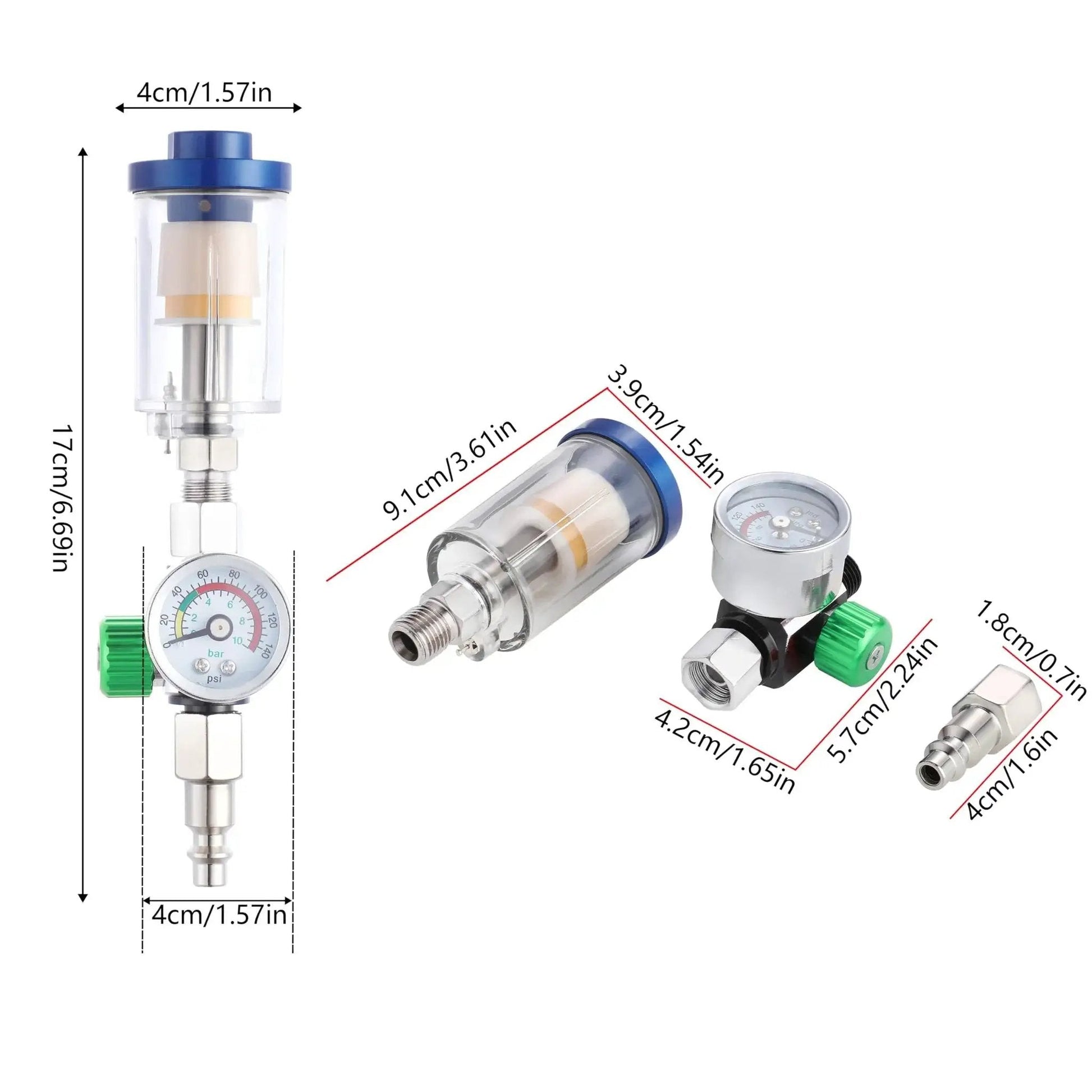Oil Water Separator With Integrated Air Filter And Pressure Regulator For Spray Guns And Air Tools Inlet And Outlet G1 Quarter Inch Clear Water Filter Stainless Steel Adapter Compact Inline Unit For Compressors That Keeps Lines Clean And Extends Tool Life