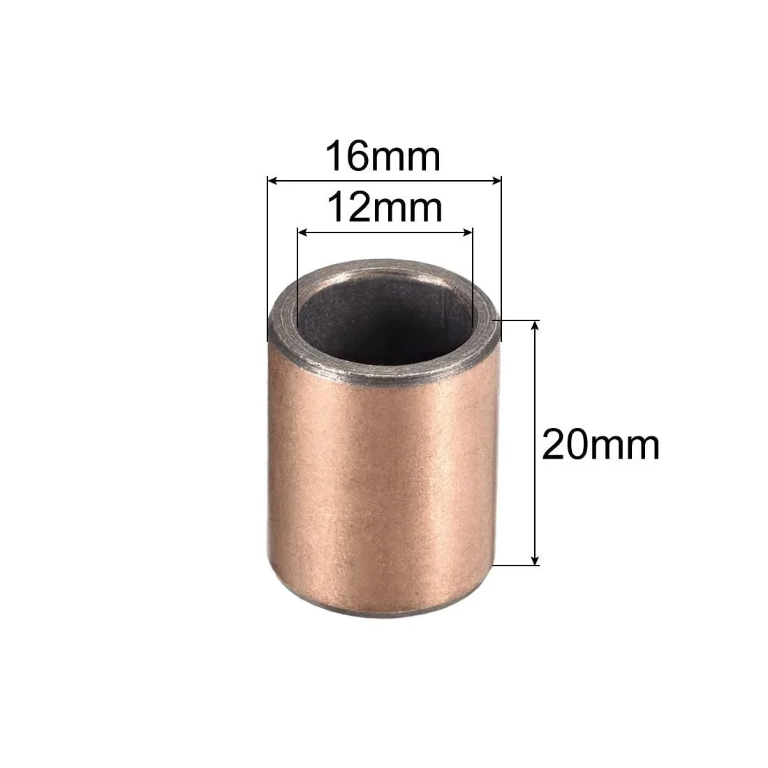 Sleeve Bearing 12mm Bore 16mm Outer Diameter 20mm Length Oilless Plain Bearing Wrapped Bushing For Sliding Motion With Bronze Sintered