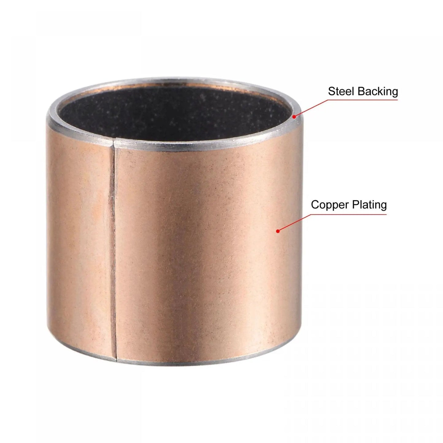 Side view of 24mm Bore Sleeve Bearing 27mm Outside Diameter 30mm Length Oilless Bronze Sintered Coated Bushing showing steel backing and copper plating
