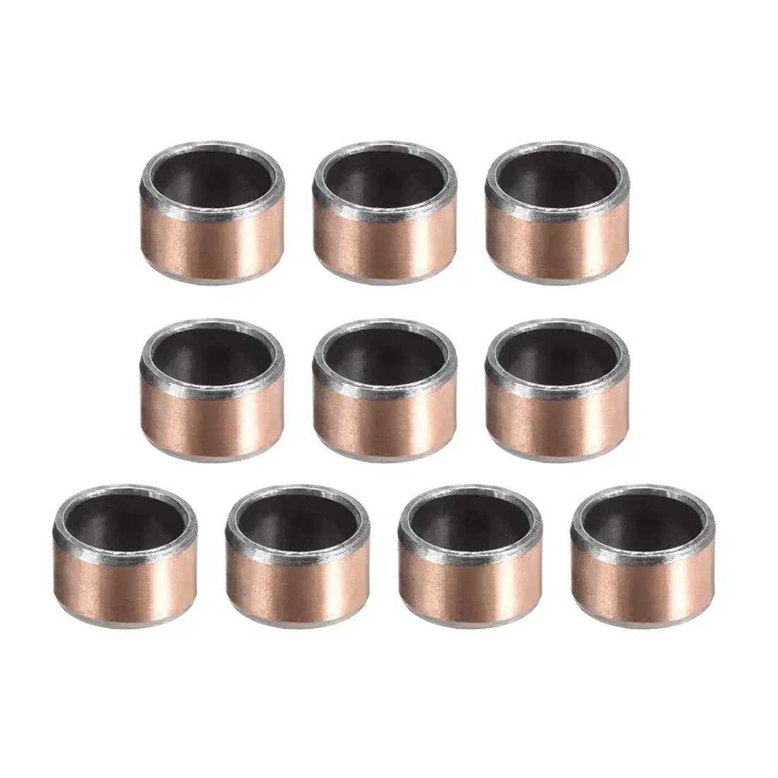 Ten Sleeve Bearing 8mm Bore 10mm OD 6mm Length Oilless Bushings, bronze on carbon steel, for textile machinery.