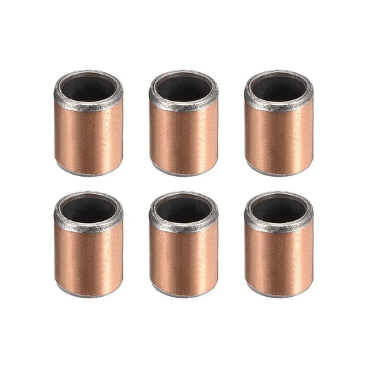 Set of six bronze oilless sleeve bearings 6mm bore 8mm OD 10mm length for low friction in industrial applications.