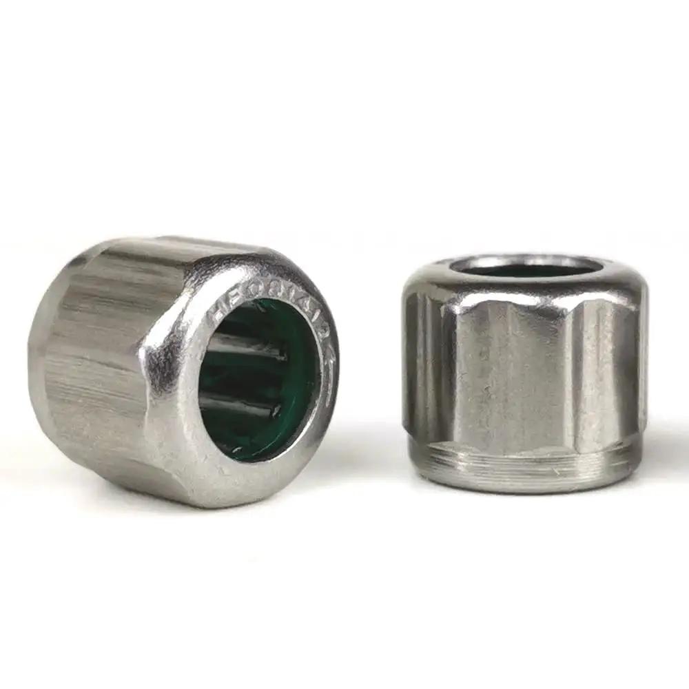 Close-up of One Way Bearing Set HF081412 Needle Roller Bearing 8mm Bore, 14mm OD, 12mm Width, heavy-duty stainless steel.